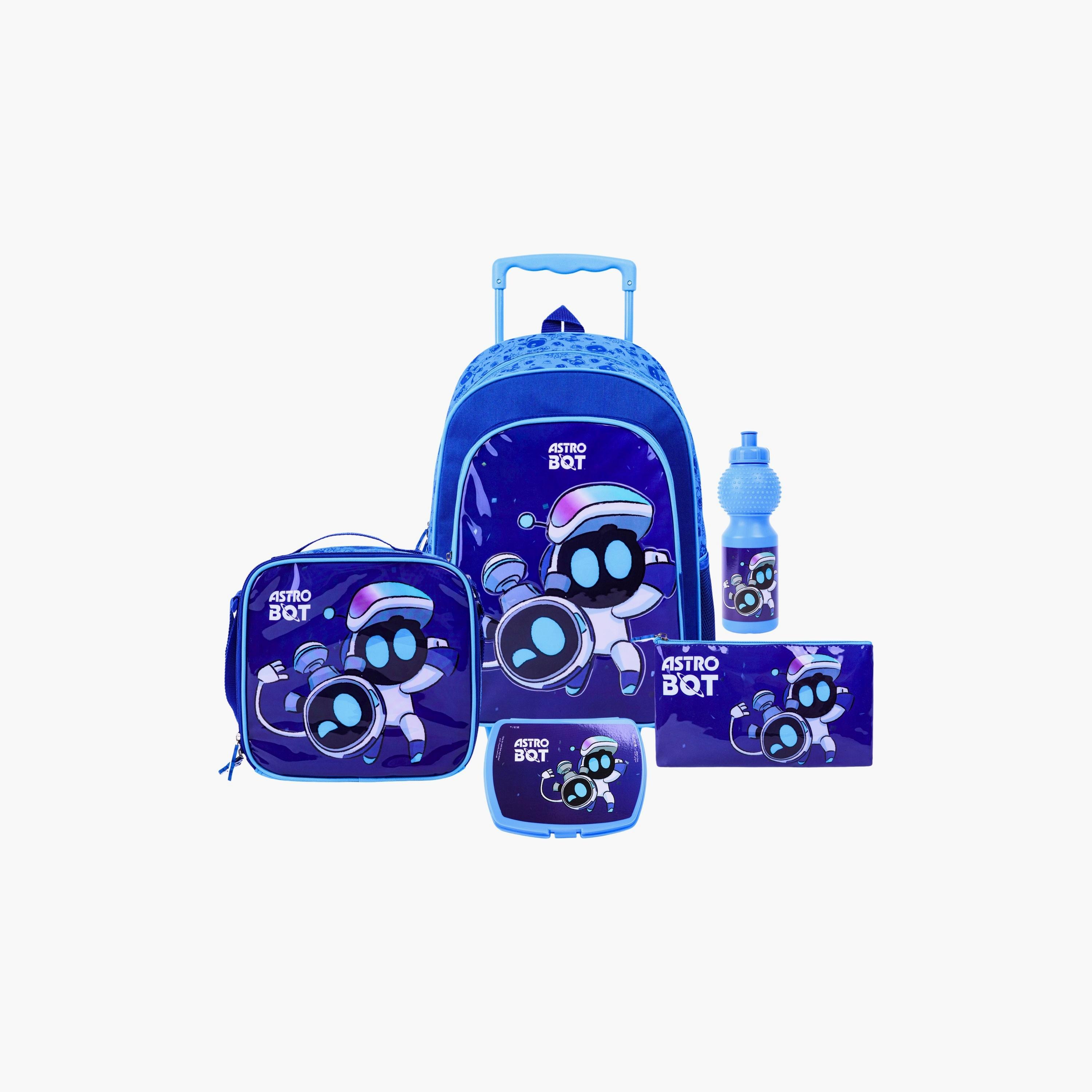 حقيبة ظهر بعجلات (ترولي) مطبوعة مكونة من 5 قطع من سوني - 18 بوصة - أزرق-school-bagsandbackpacks-trolleybags-image-1
