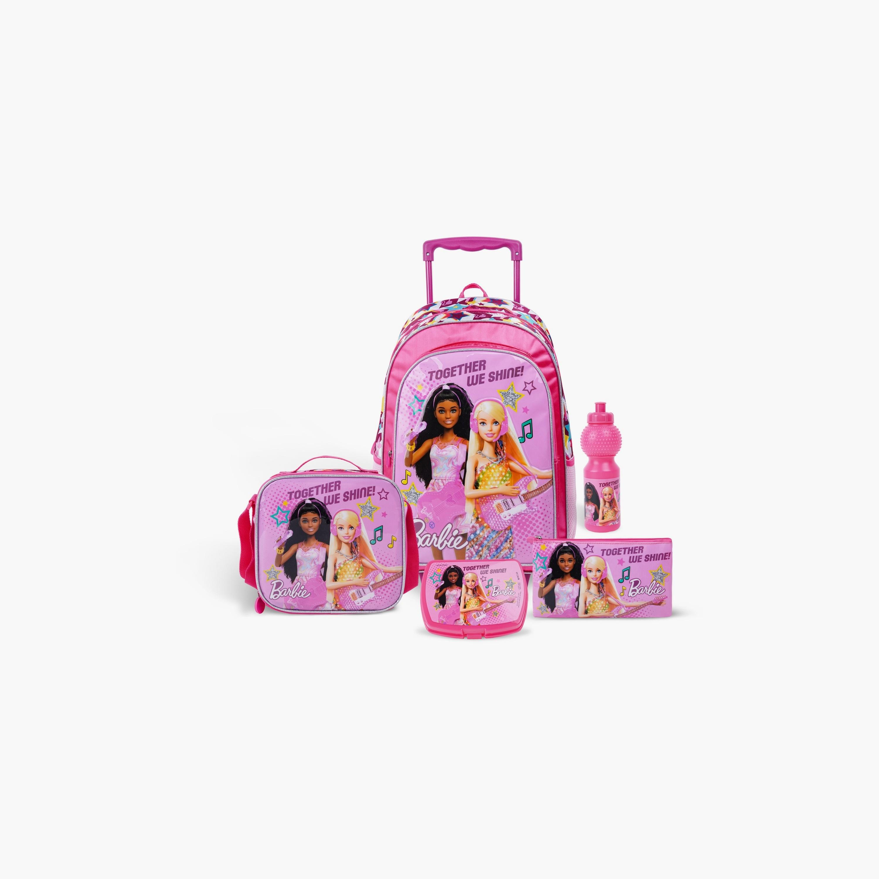 Mattel 5-Piece Barbie Printed Trolley Backpack Set - 18 inch - Pink-school-bagsandbackpacks-trolleybags-image-1