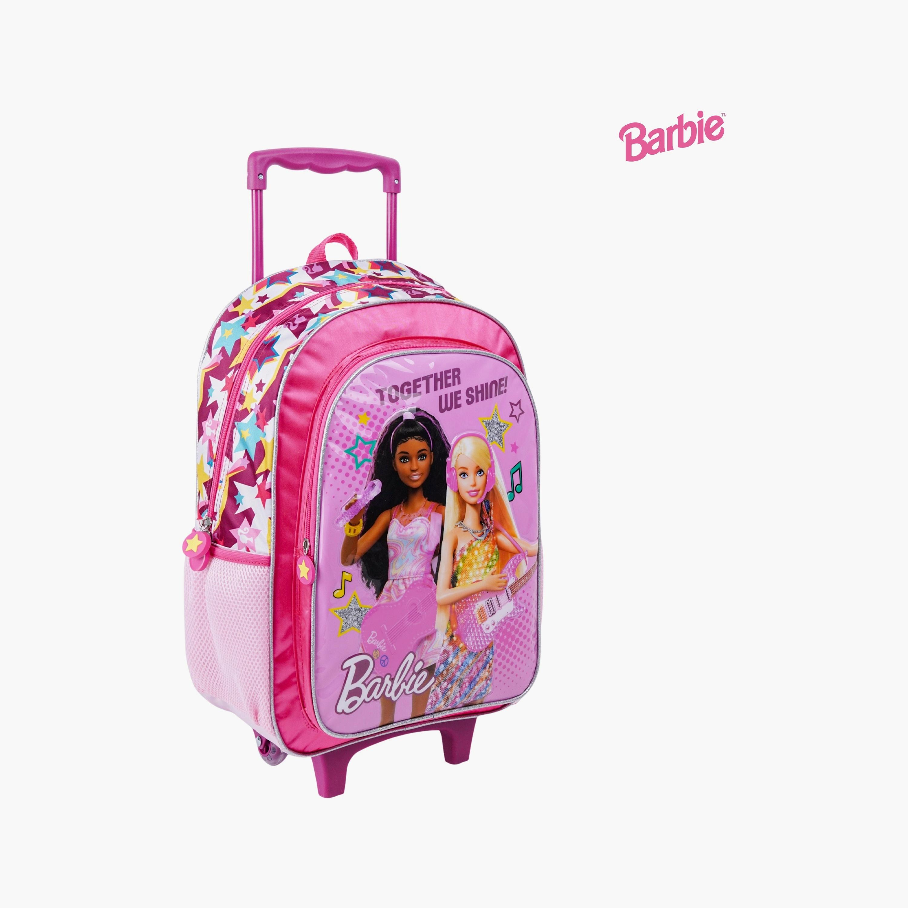 Mattel 5-Piece Barbie Printed Trolley Backpack Set - 18 inch - Pink-school-bagsandbackpacks-trolleybags-image-2