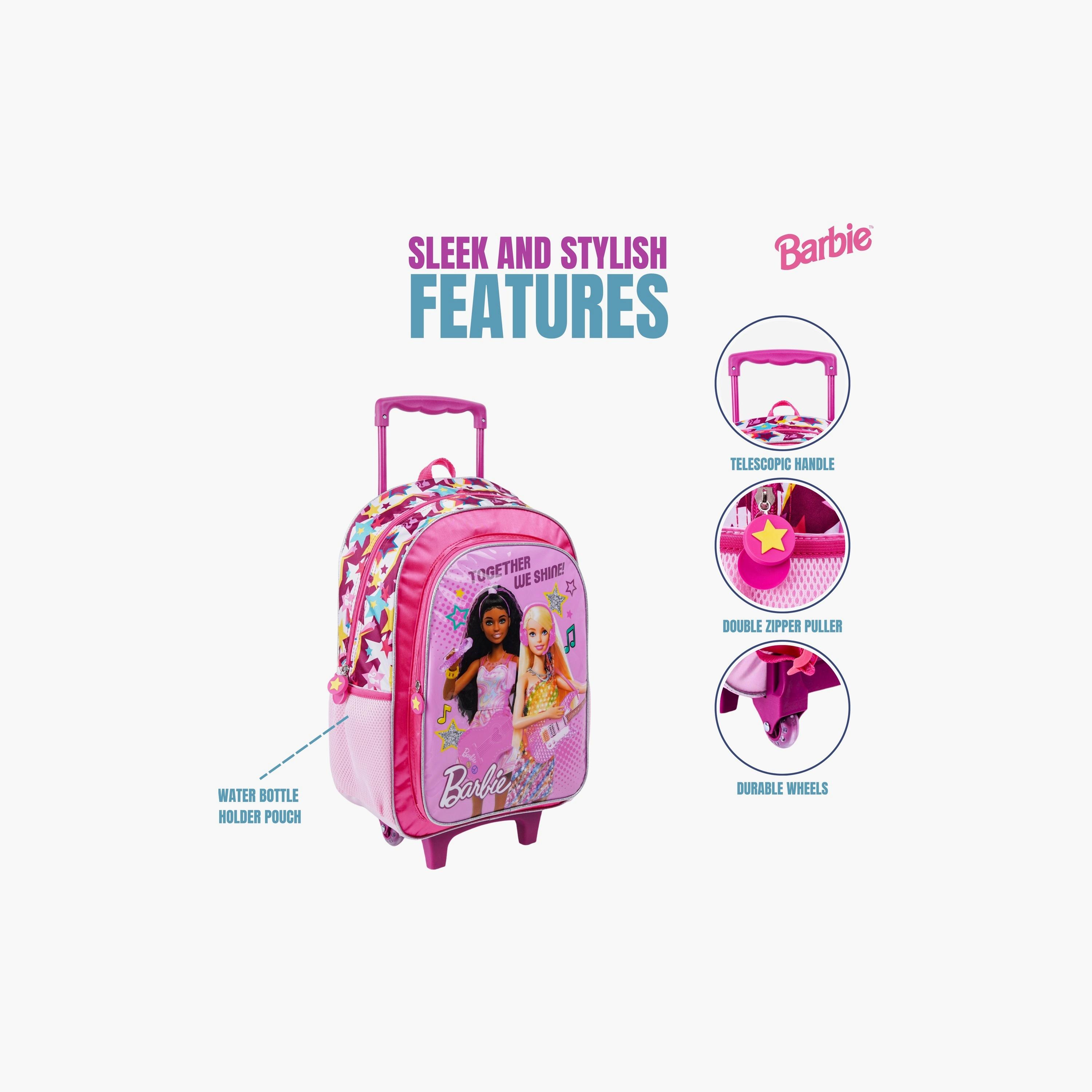 Mattel 5-Piece Barbie Printed Trolley Backpack Set - 18 inch - Pink-school-bagsandbackpacks-trolleybags-image-3