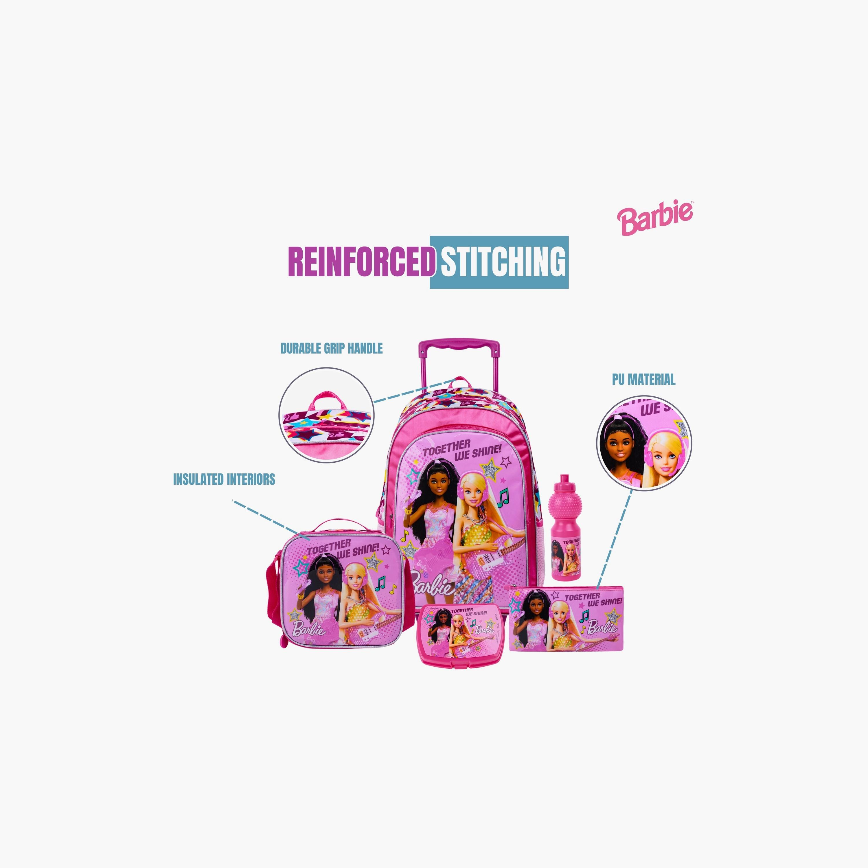 Mattel 5-Piece Barbie Printed Trolley Backpack Set - 18 inch - Pink-school-bagsandbackpacks-trolleybags-image-4