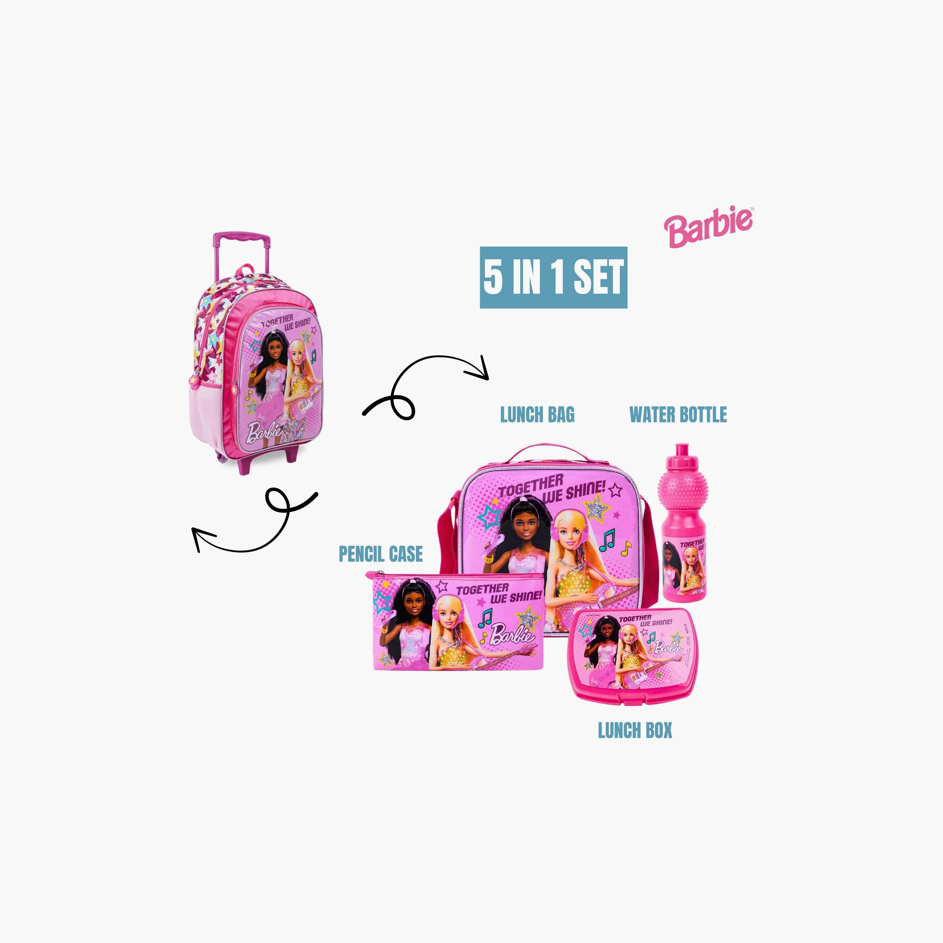 Mattel 5-Piece Barbie Printed Trolley Backpack Set - 18 inch - Pink-school-bagsandbackpacks-trolleybags-image-5