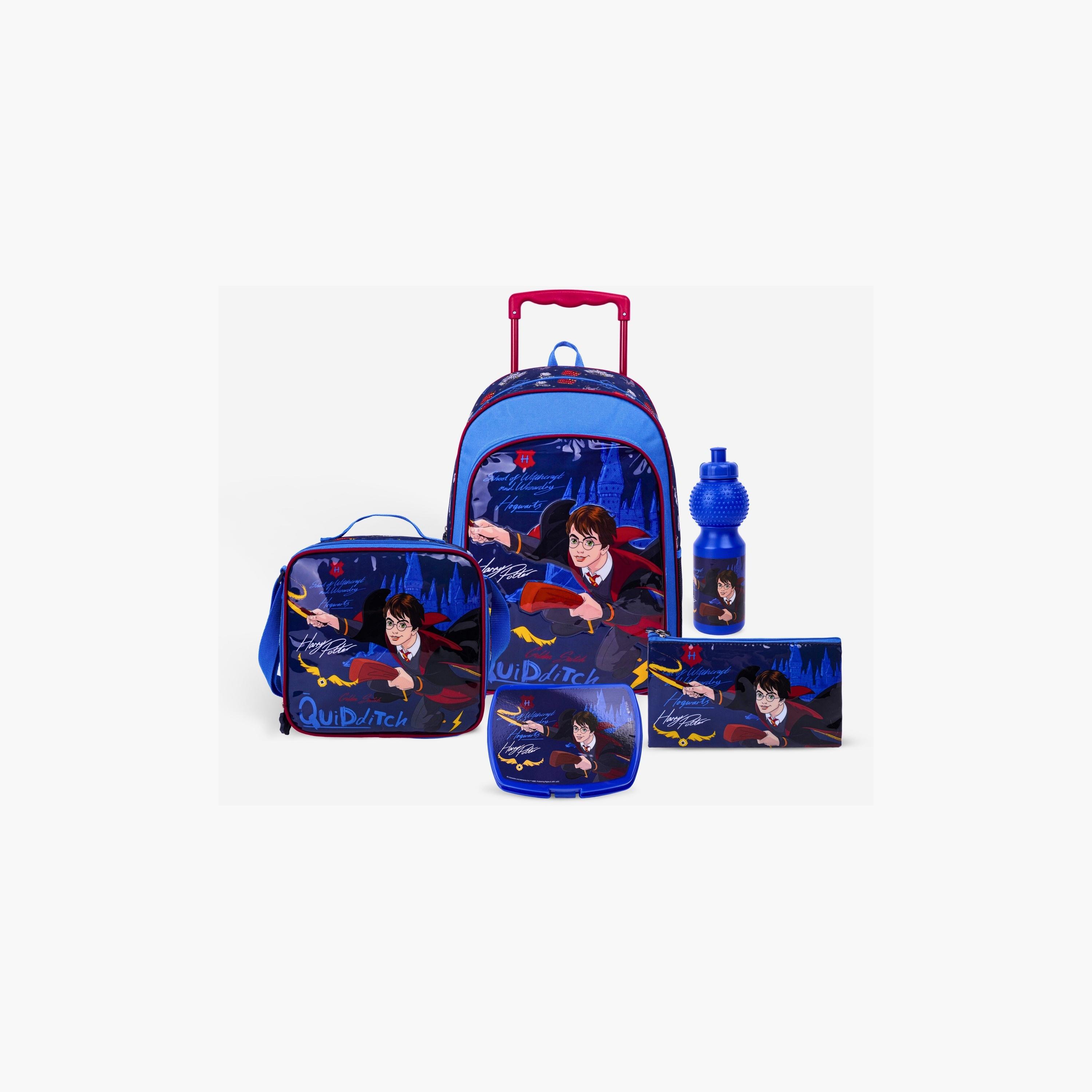Warner Bros 5-Piece Harry Potter Printed Trolley Backpack Set - 18 inch - Blue-school-bagsandbackpacks-trolleybags-image-1