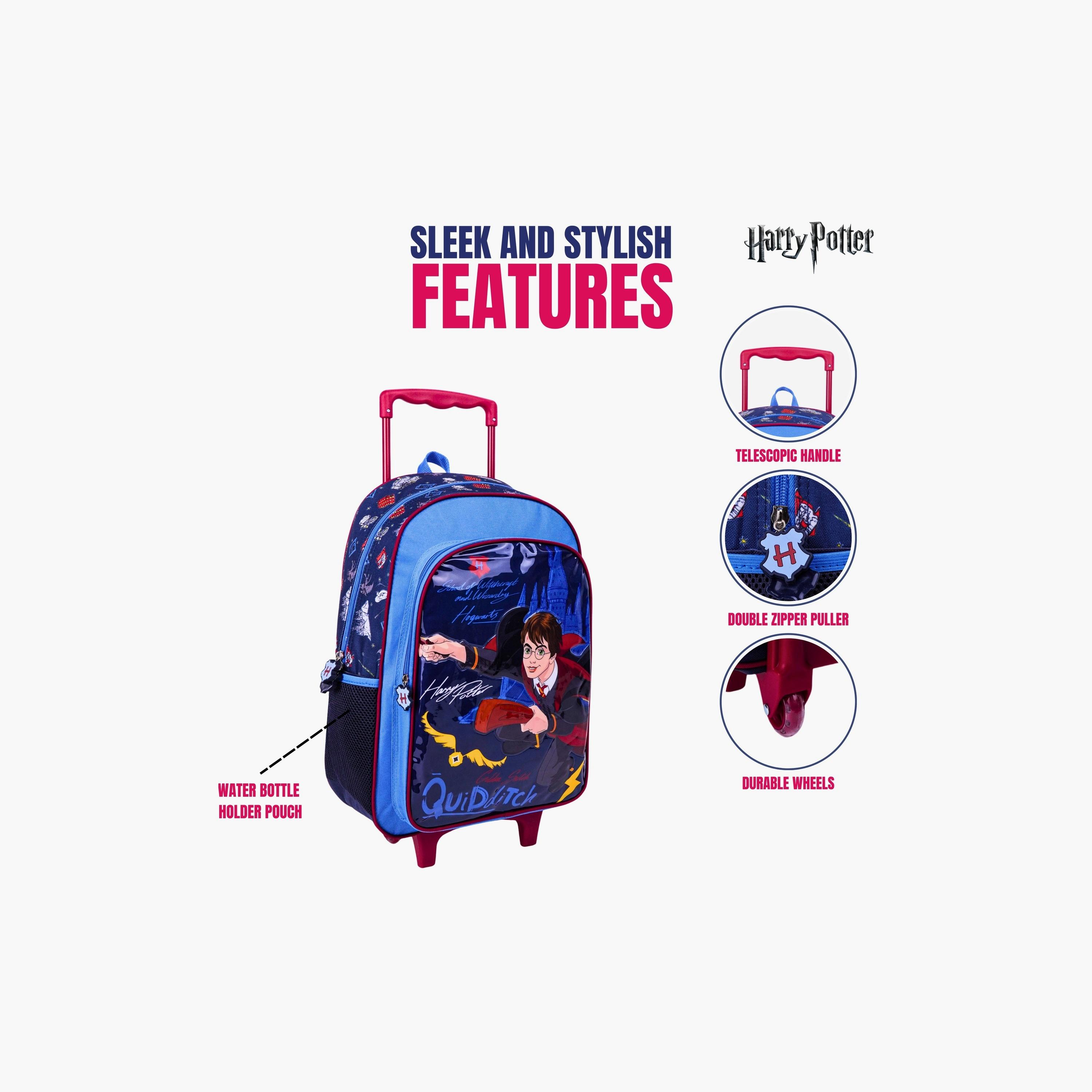 Warner Bros 5-Piece Harry Potter Printed Trolley Backpack Set - 18 inch - Blue-school-bagsandbackpacks-trolleybags-image-3