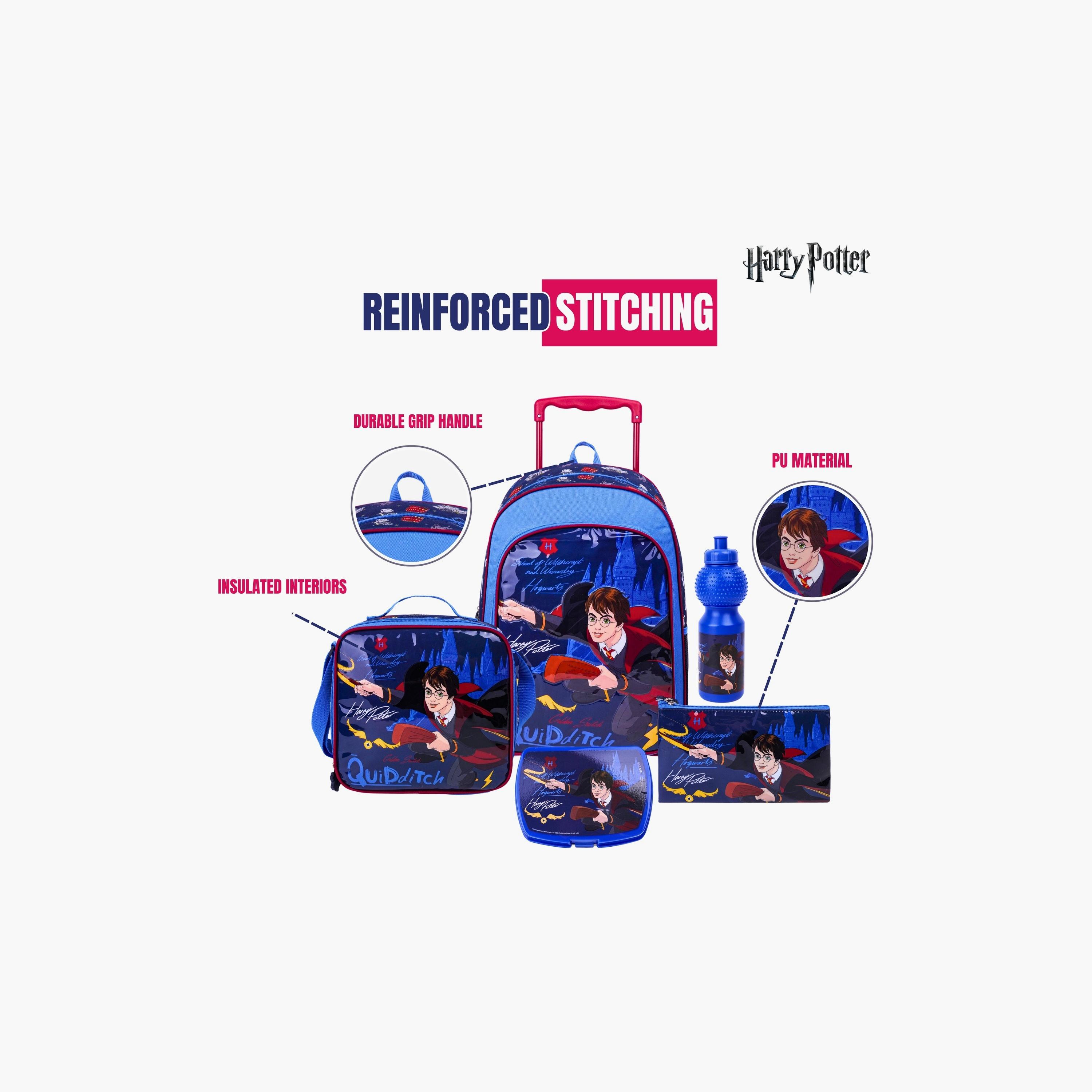 Warner Bros 5-Piece Harry Potter Printed Trolley Backpack Set - 18 inch - Blue-school-bagsandbackpacks-trolleybags-image-4