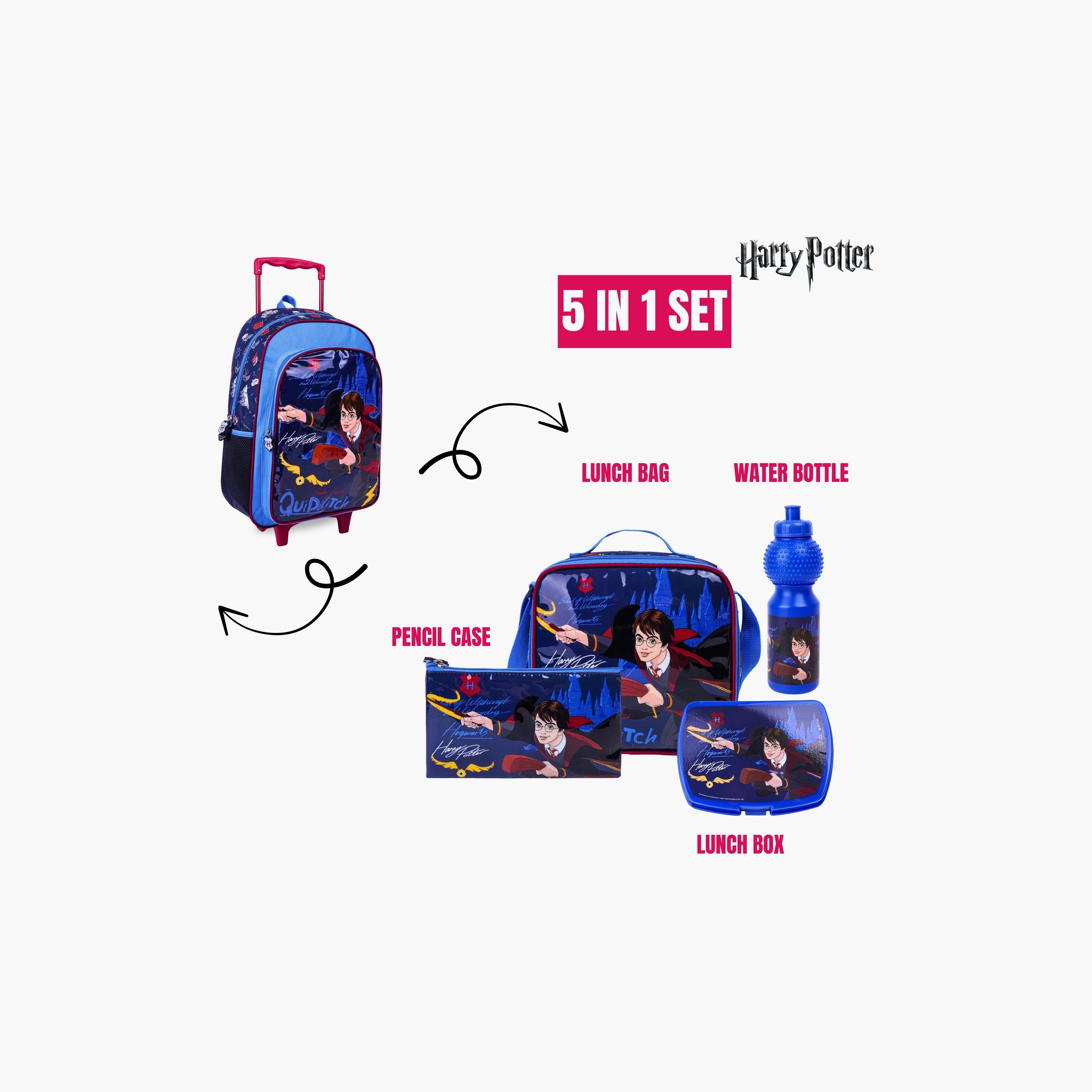 Warner Bros 5-Piece Harry Potter Printed Trolley Backpack Set - 18 inch - Blue-school-bagsandbackpacks-trolleybags-image-5