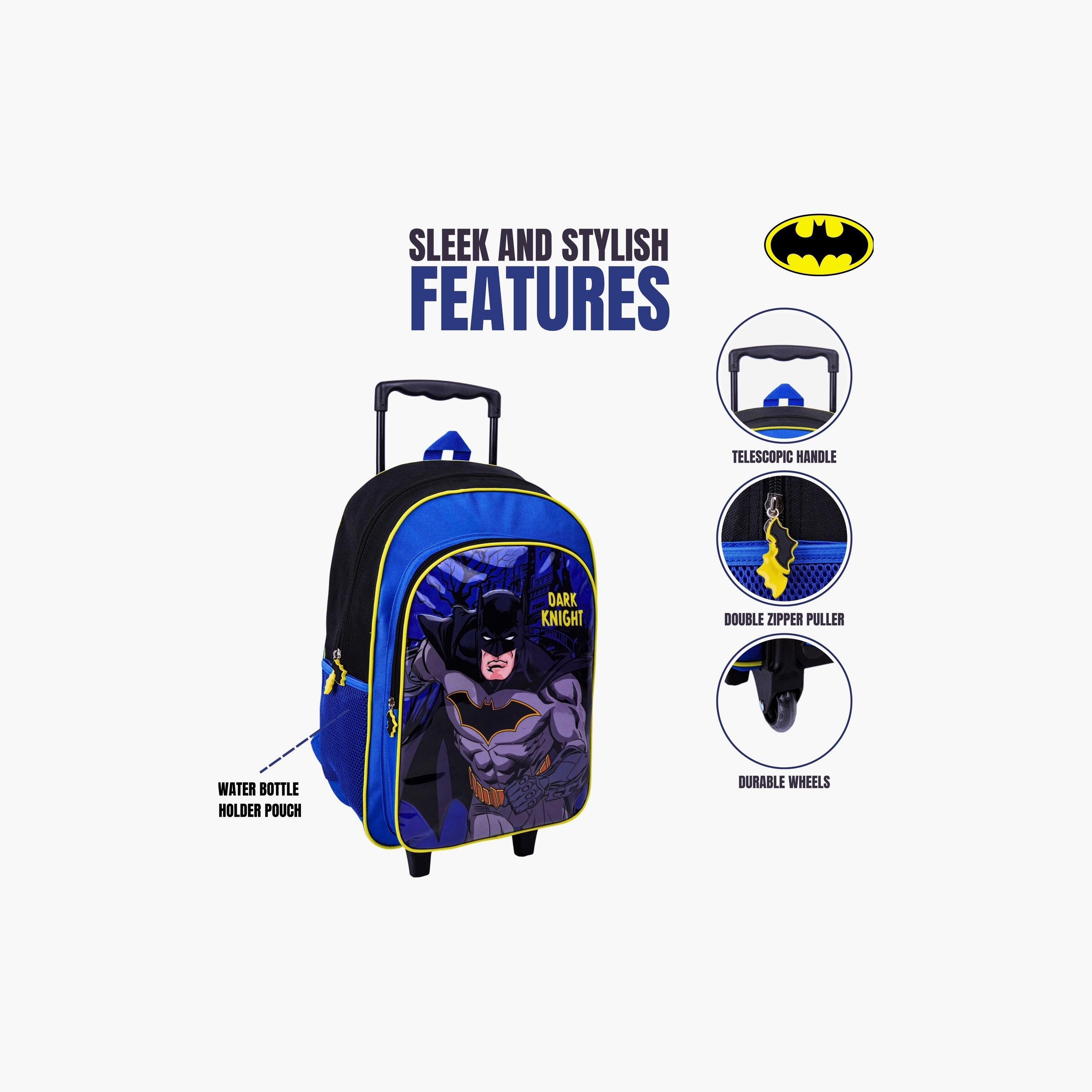 Warner Bros 5-Piece Batman Printed Trolley Backpack Set - 18 inch - Blue-school-bagsandbackpacks-trolleybags-image-3
