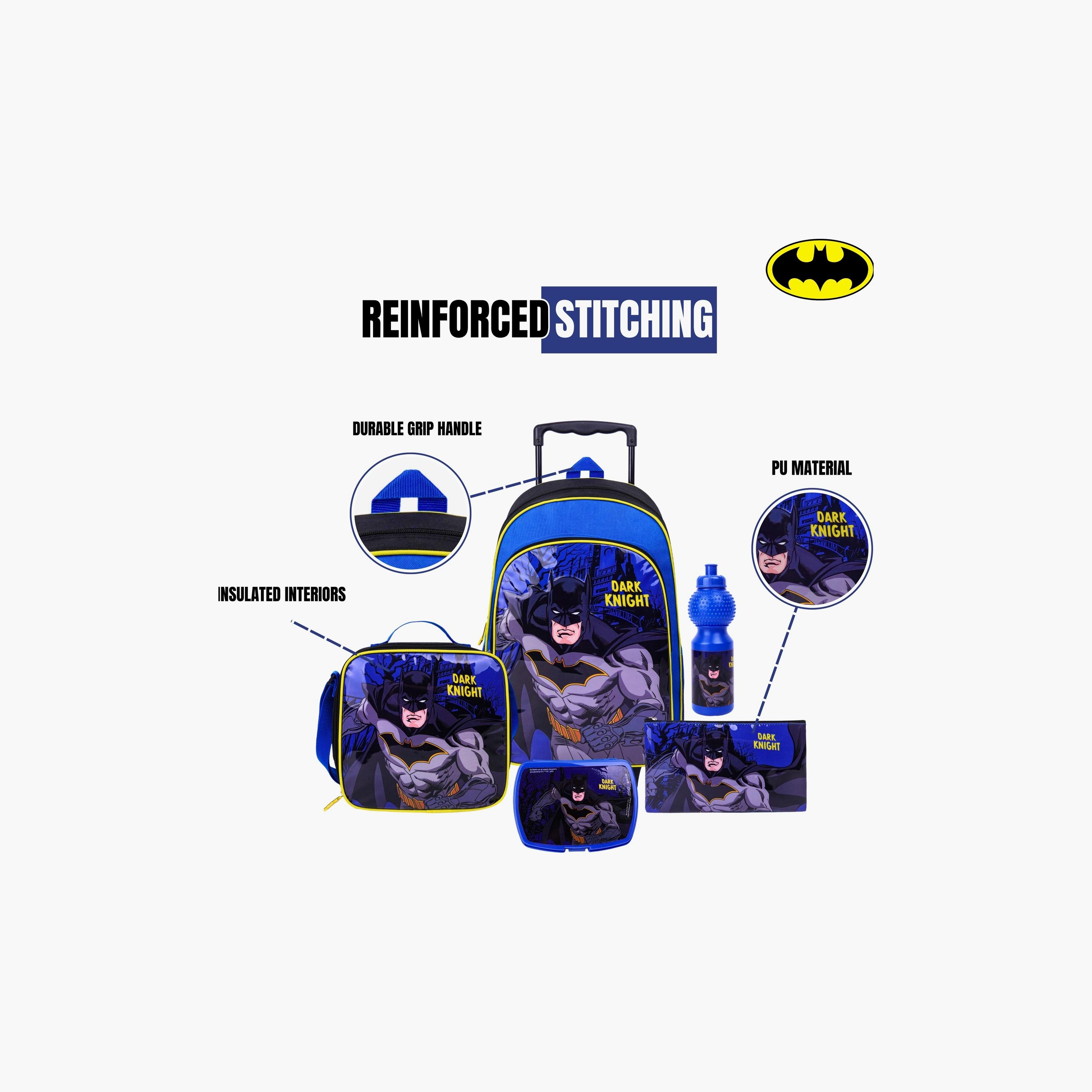 Warner Bros 5-Piece Batman Printed Trolley Backpack Set - 18 inch - Blue-school-bagsandbackpacks-trolleybags-image-4