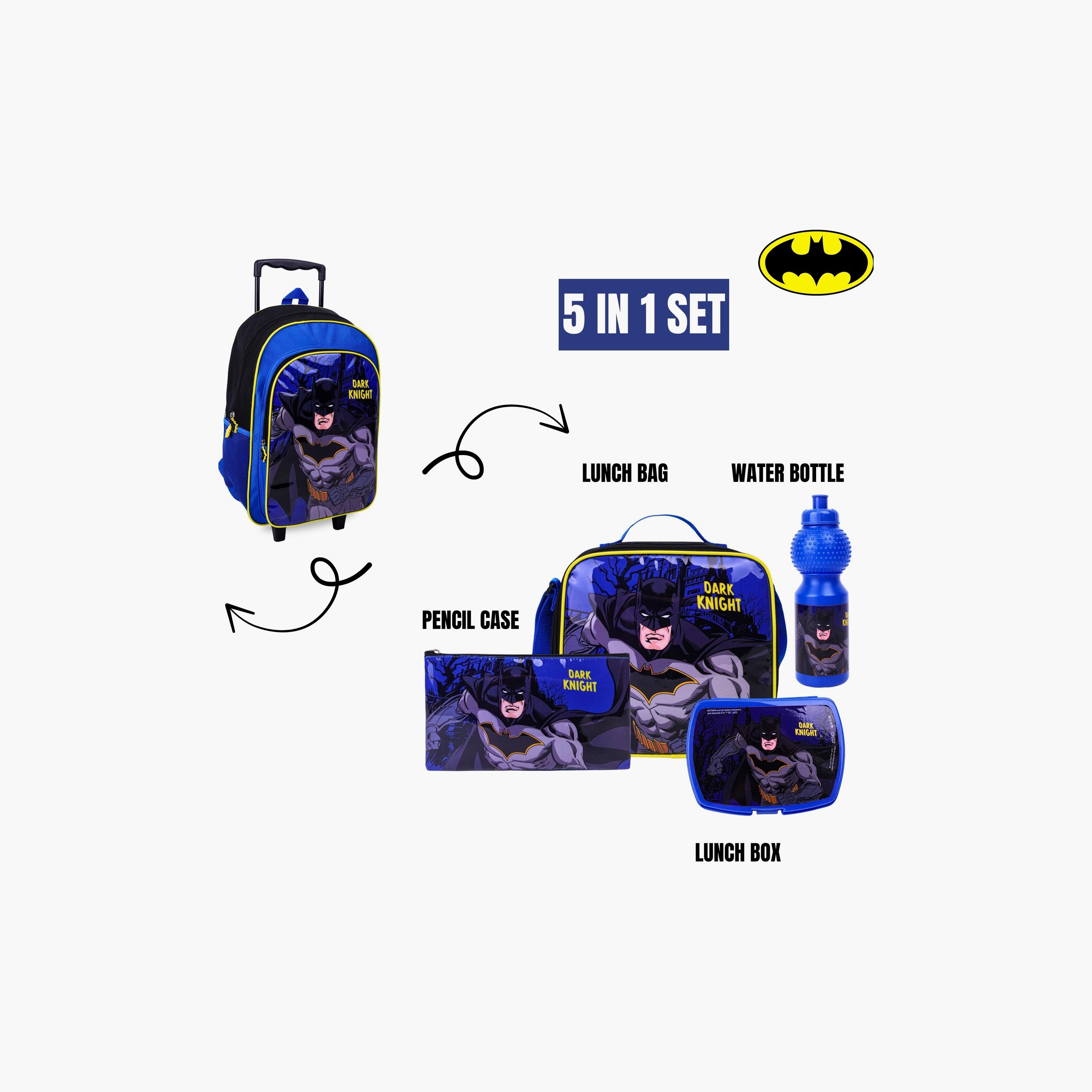 Warner Bros 5-Piece Batman Printed Trolley Backpack Set - 18 inch - Blue-school-bagsandbackpacks-trolleybags-image-5