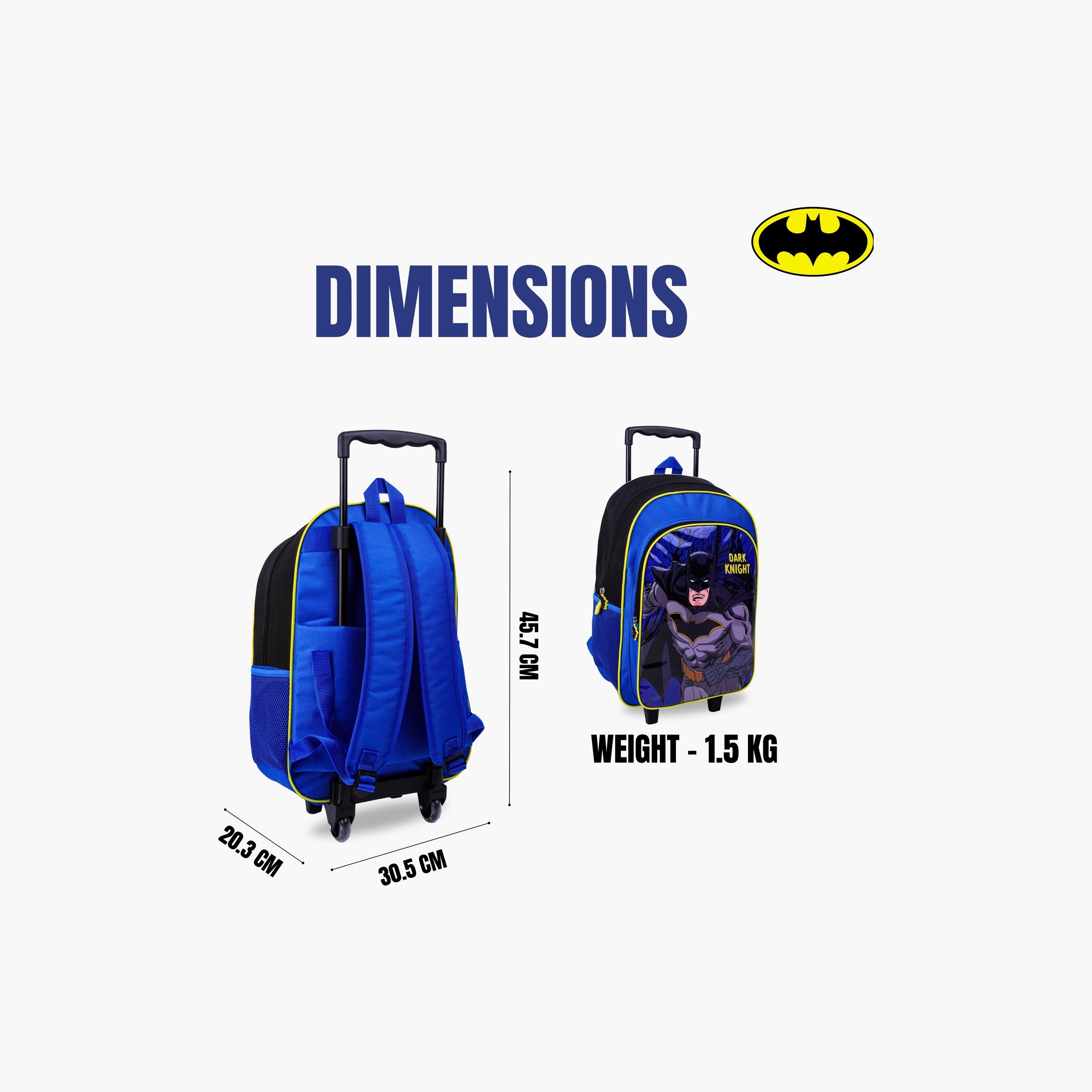 Warner Bros 5-Piece Batman Printed Trolley Backpack Set - 18 inch - Blue-school-bagsandbackpacks-trolleybags-image-6