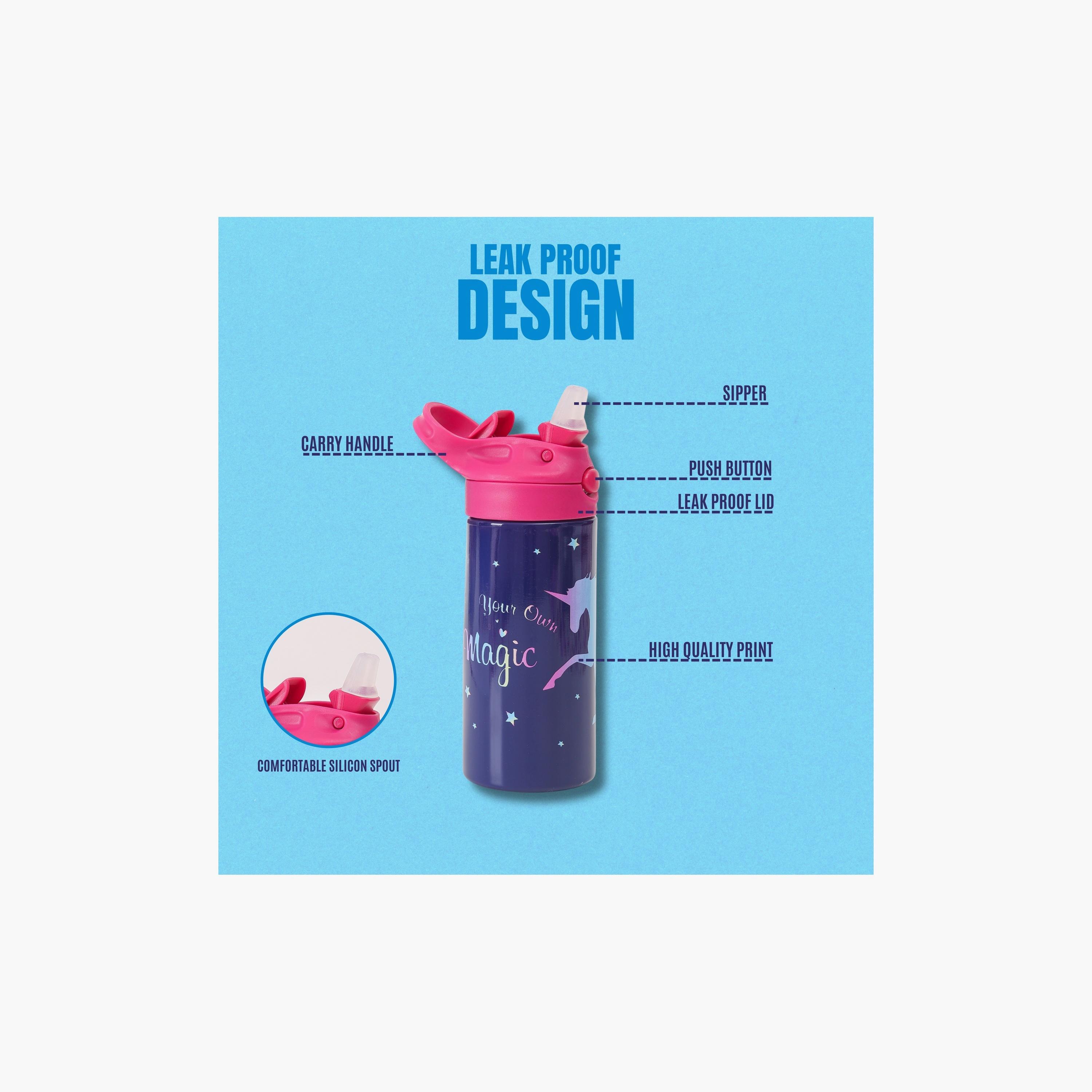 Nova Unicorn Printed BPA Free Water Bottle - 400ml - Blue-school-waterbottles-image-4