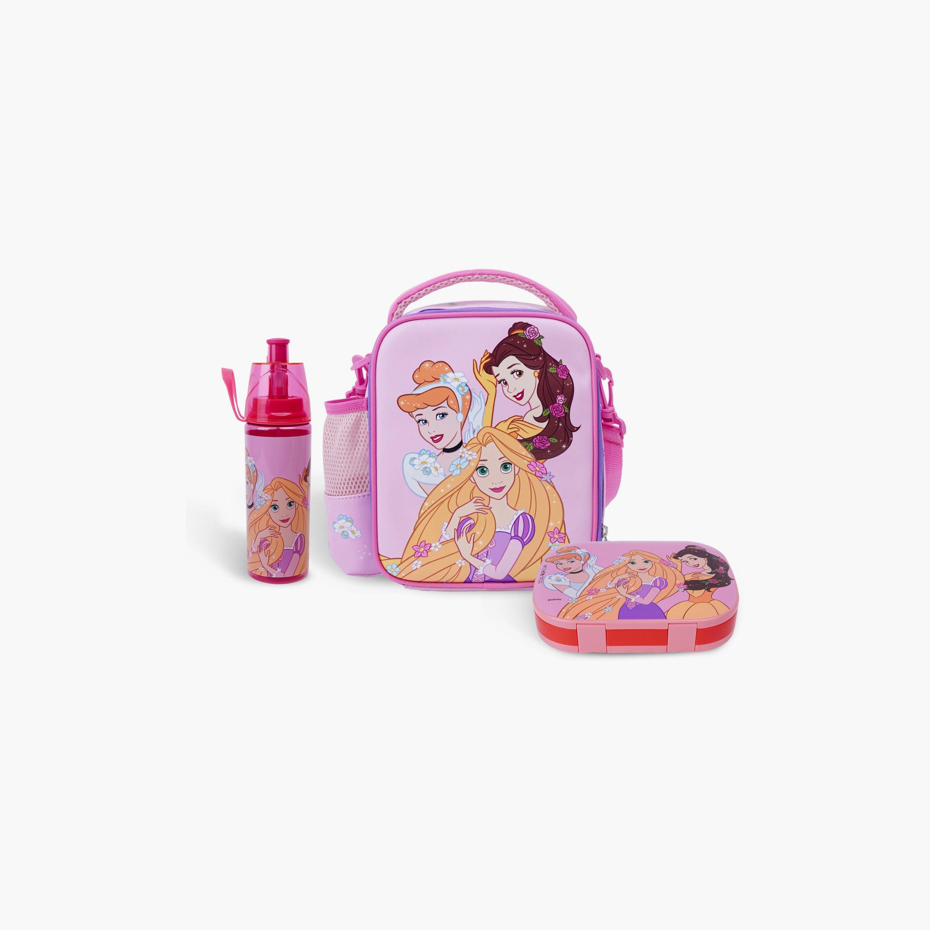 Disney 3-Piece Princess Printed Lunch Bag with Lunch Box & Water Bottle - Pink-school-lunchessentials-lunchbags-image-1