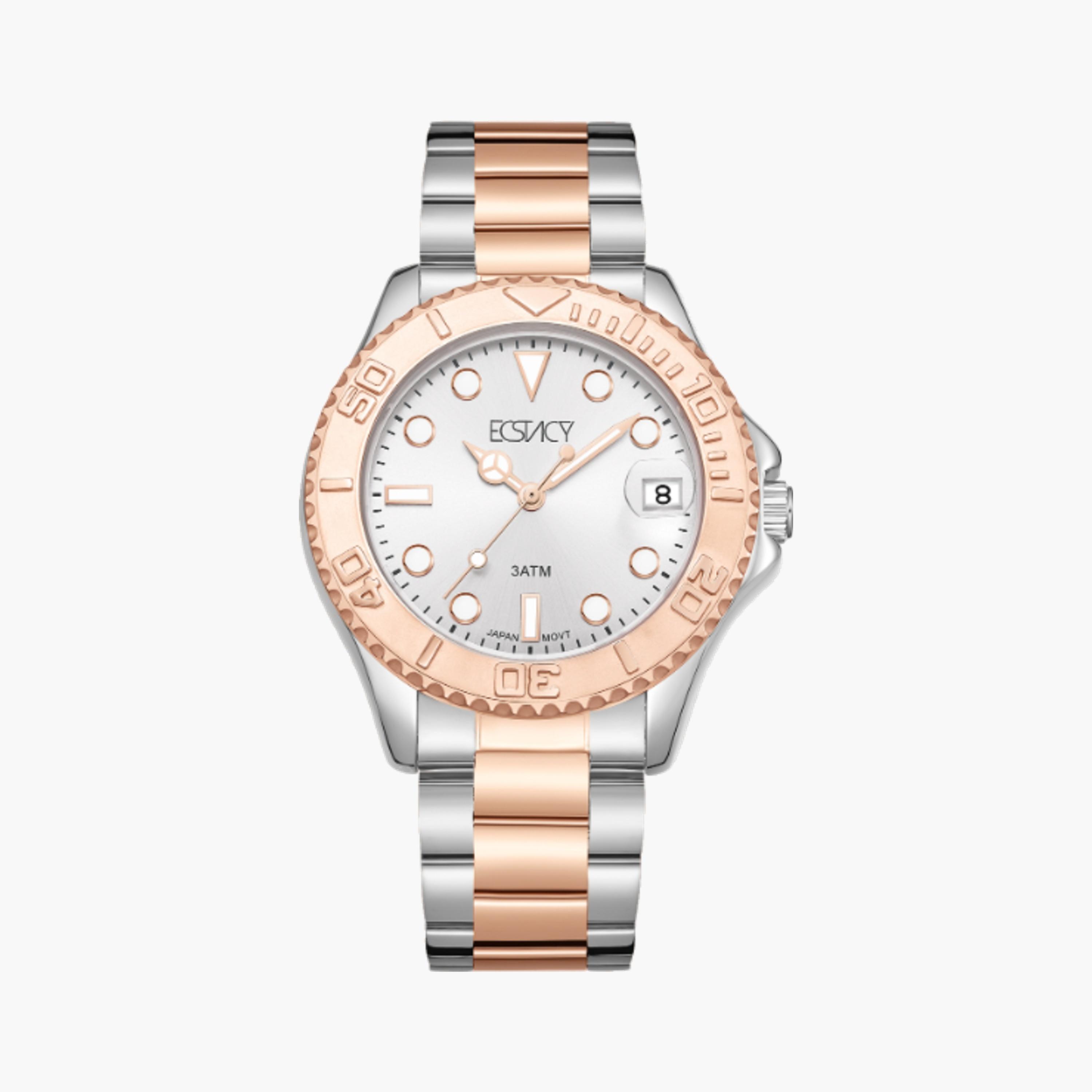 ساعة يد تناظرية بلونين فضي ووردي ذهبي للنساء من إكستاسي - E23512-KBKS-women-watchesandjewellery-watches-image-1