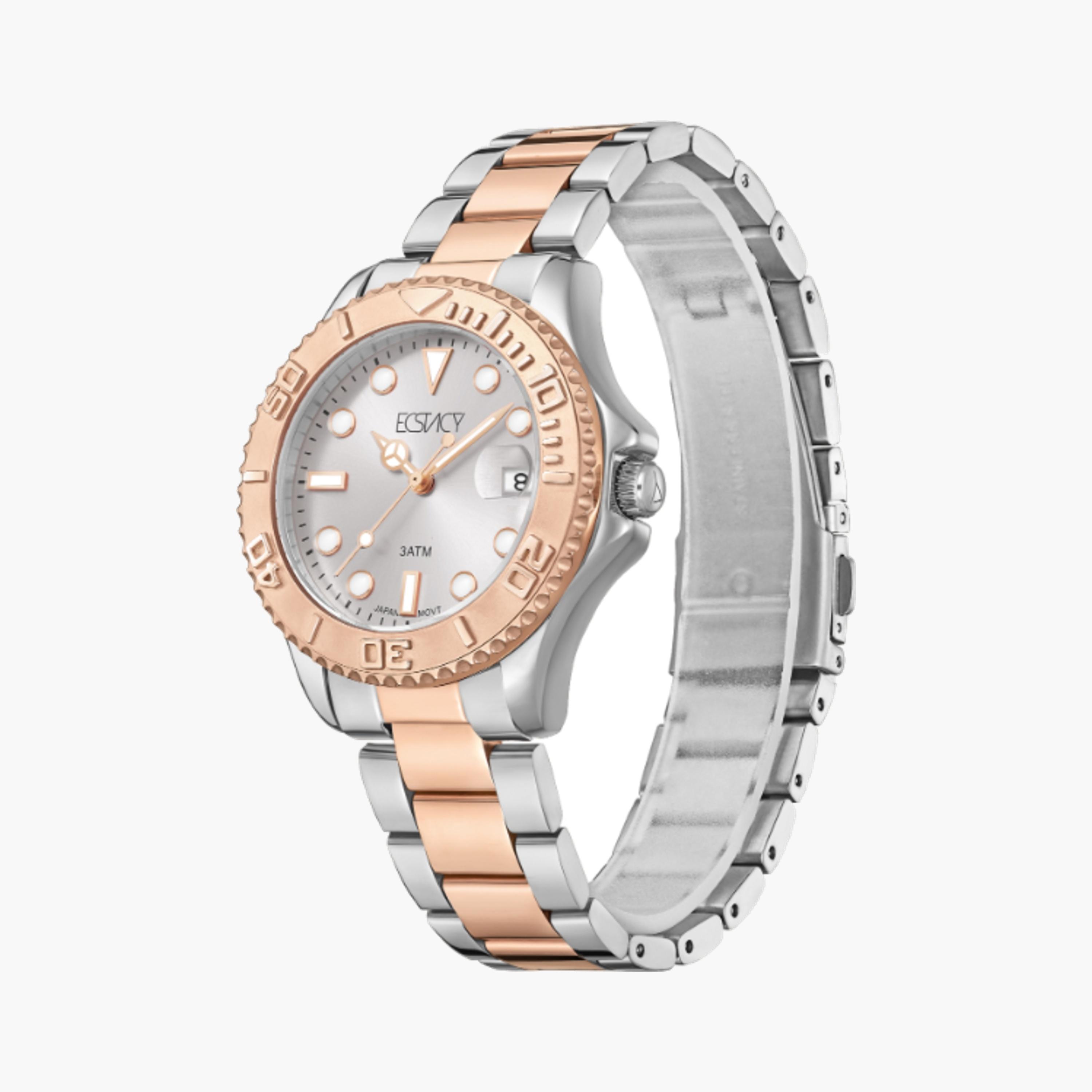 ساعة يد تناظرية بلونين فضي ووردي ذهبي للنساء من إكستاسي - E23512-KBKS-women-watchesandjewellery-watches-image-2