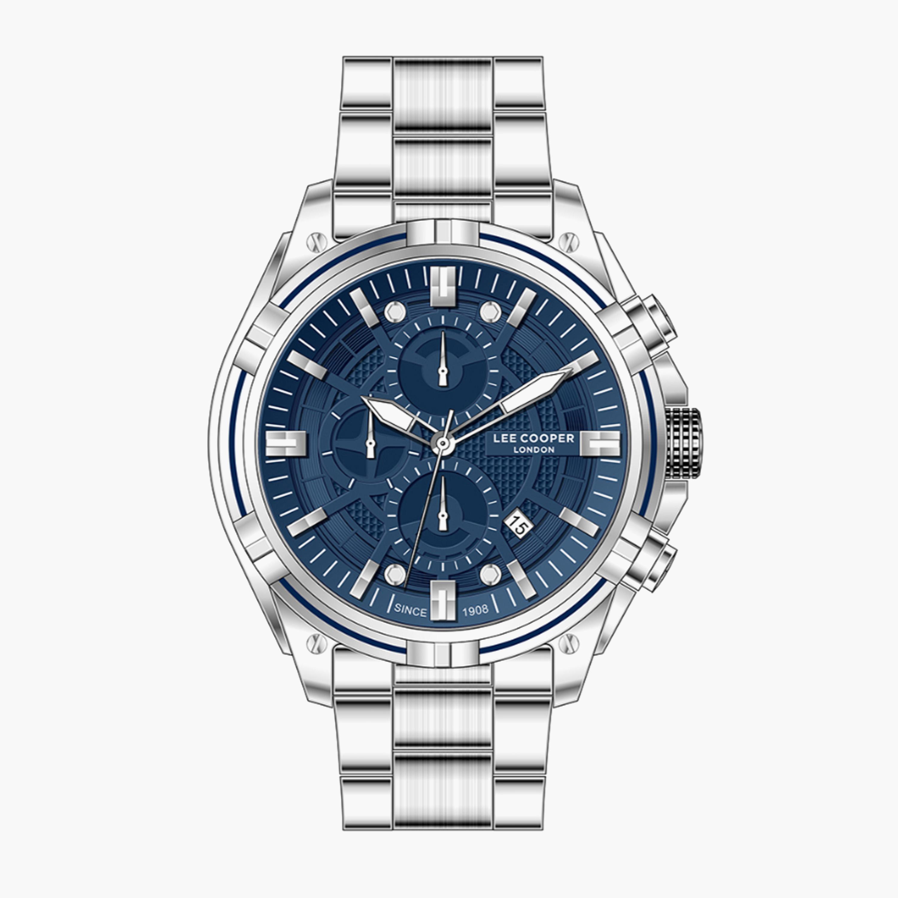 ساعة معدن كرونوغراف مينا أزرق من لي كوبر-men-watchesandjewellery-watches-image-1