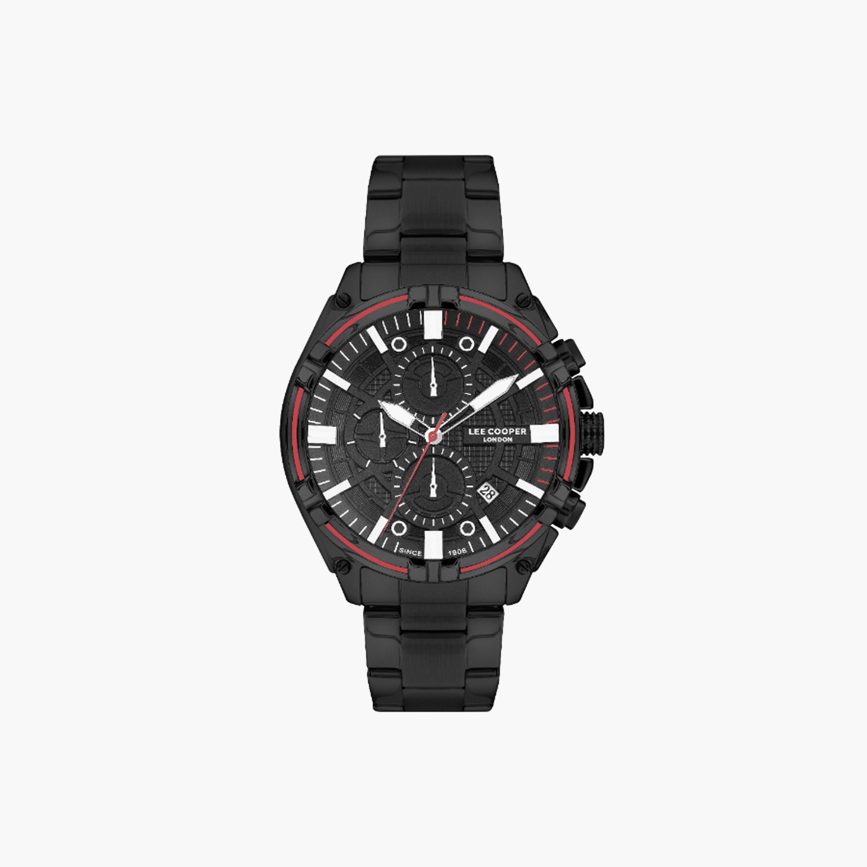ساعة كرونوغراف معدن بميناء أسود للرجال من لي كوبر-men-watchesandjewellery-watches-image-1