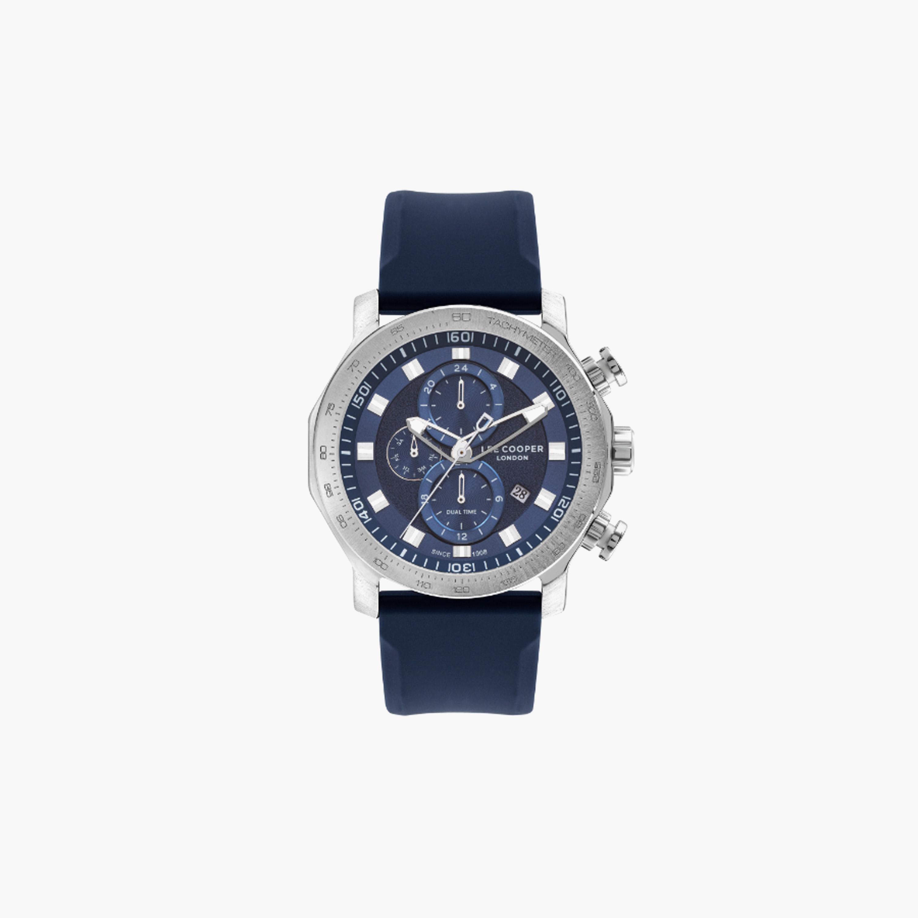 ساعة يد كرونوغراف معدن بميناء أزرق من لي كوبر-men-watchesandjewellery-watches-image-1