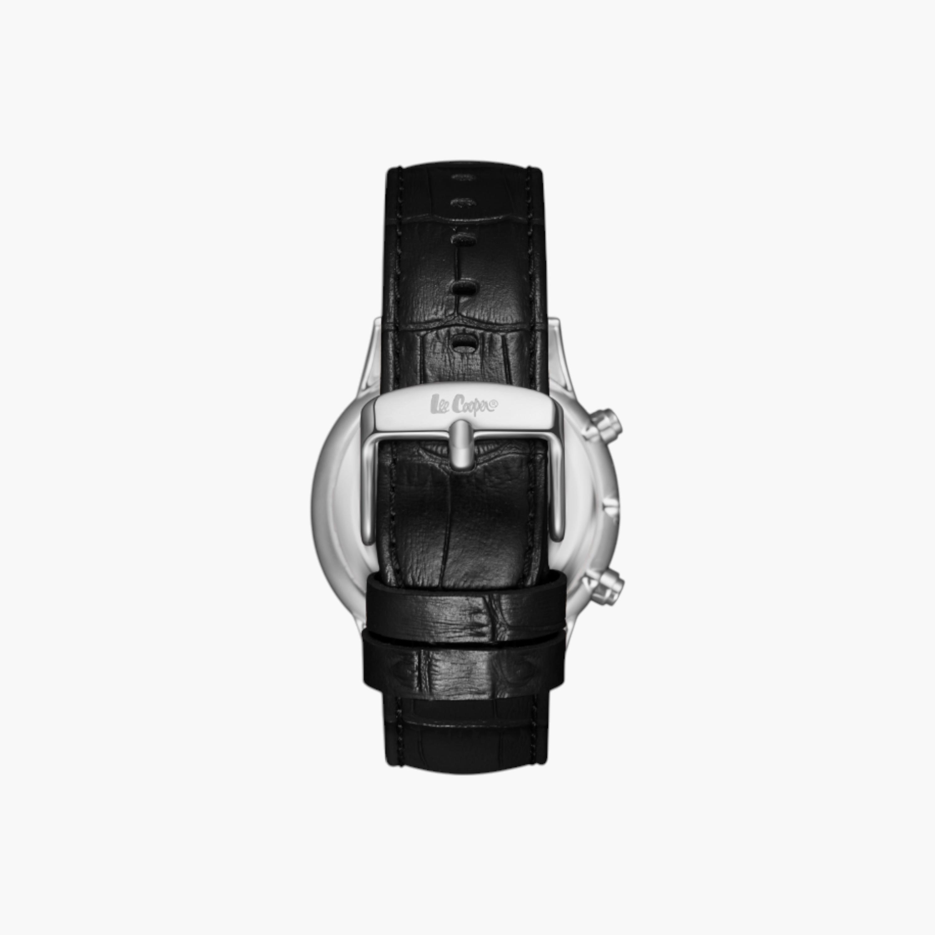 ساعة يد كرونوغراف بقرص فضي وسوار جلدي من لي كوبر-men-watchesandjewellery-watches-image-2