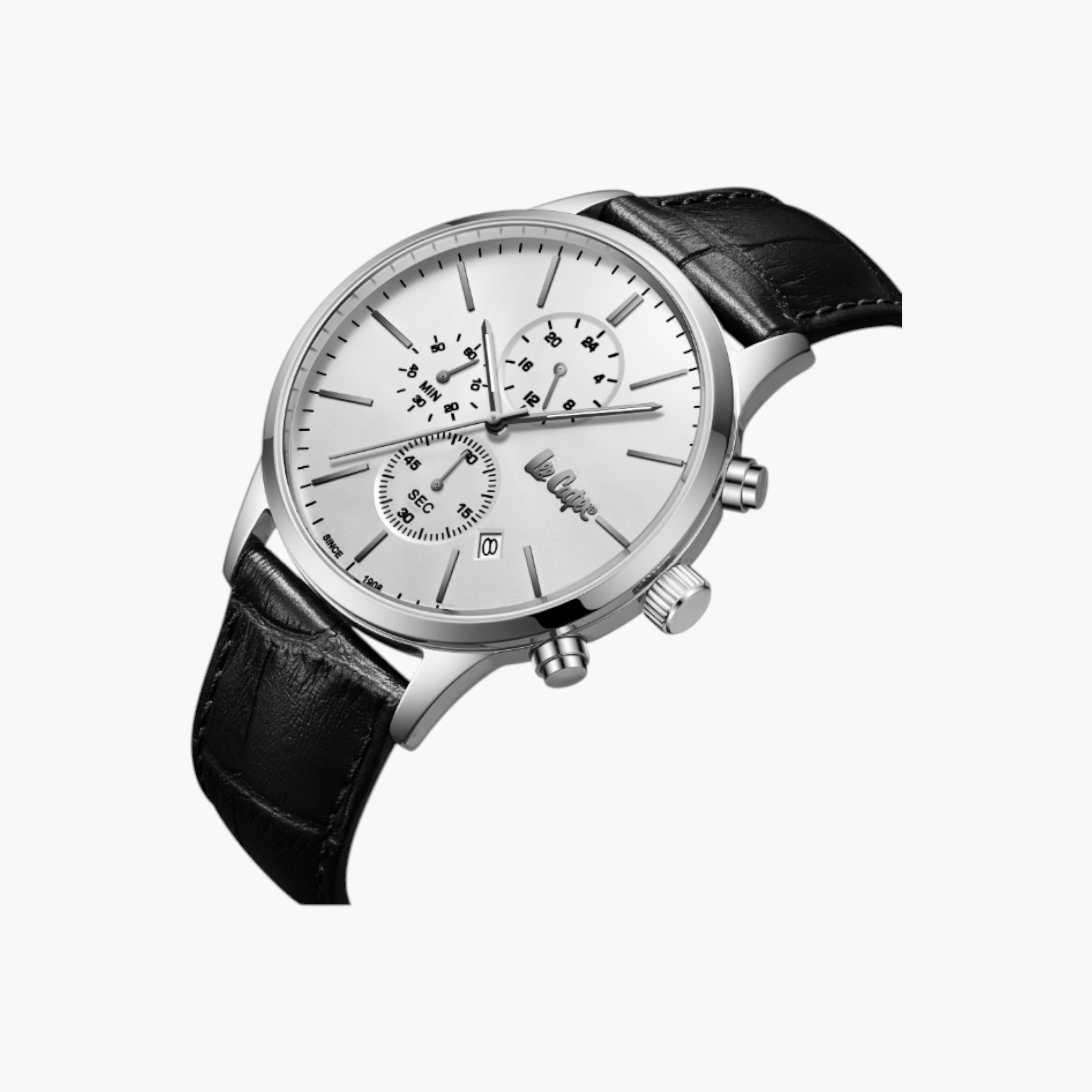 ساعة يد كرونوغراف بقرص فضي وسوار جلدي من لي كوبر-men-watchesandjewellery-watches-image-4