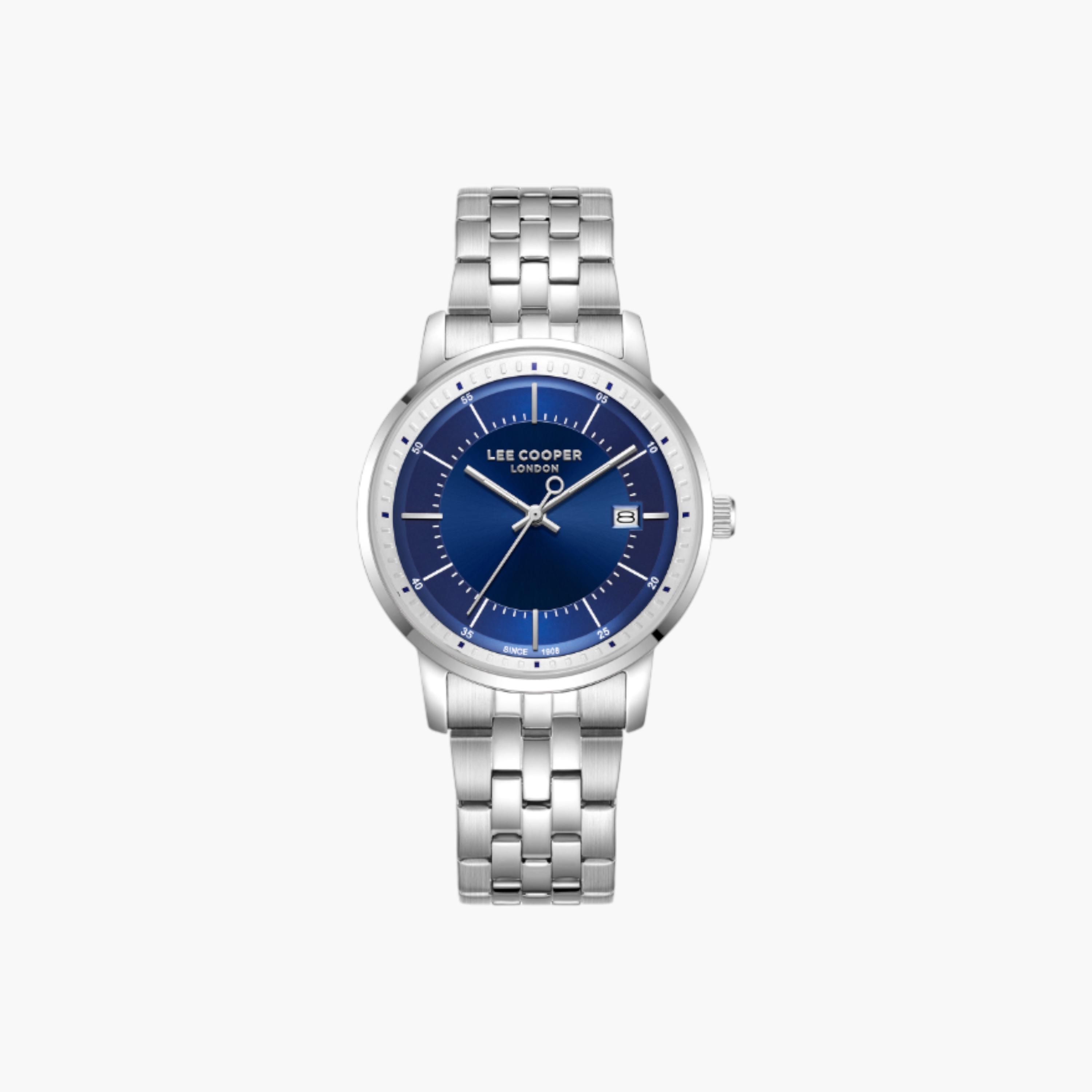 ساعة يد تناظرية بقرص أزرق وسوار معدني من لي كوبر-men-watchesandjewellery-watches-image-1