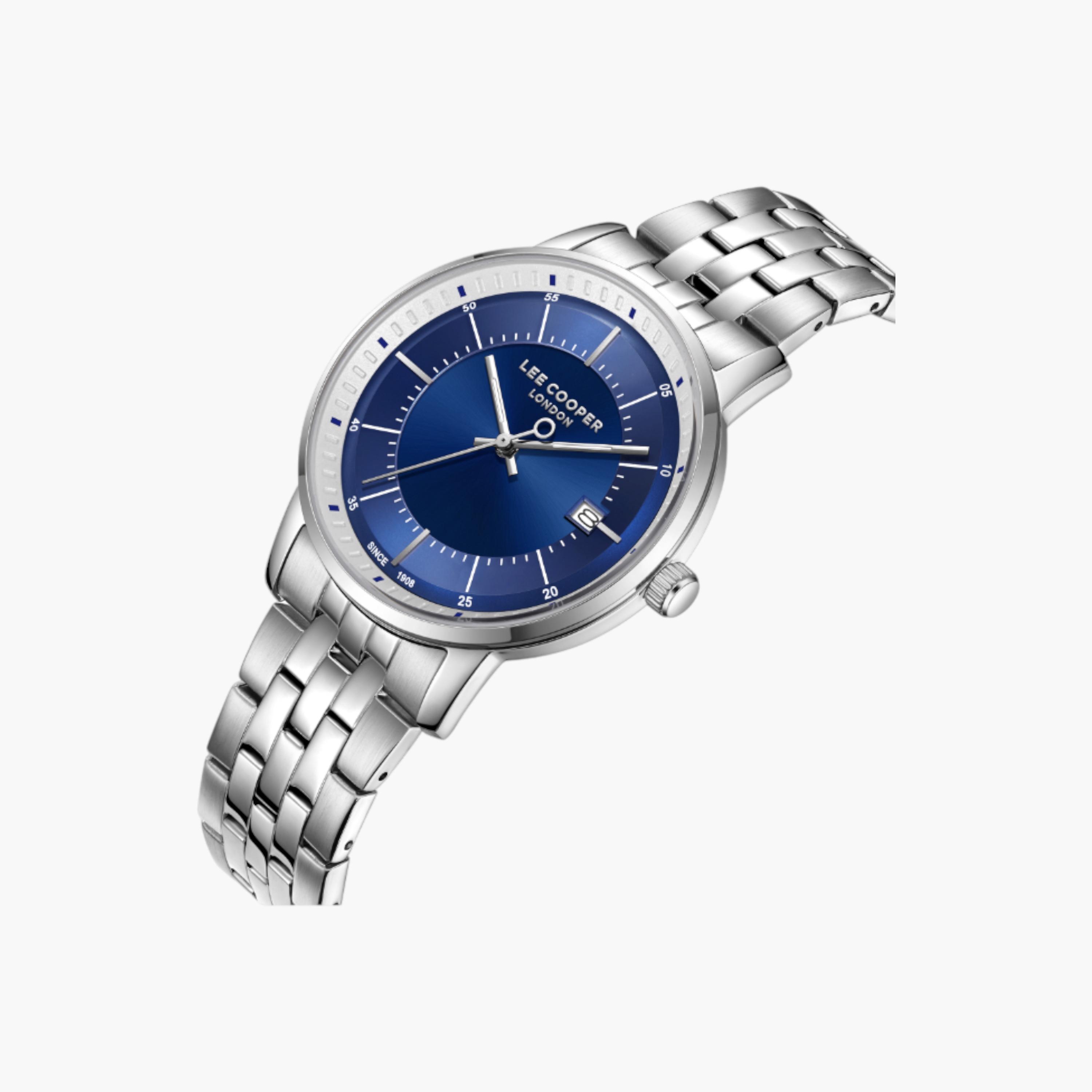 ساعة يد تناظرية بقرص أزرق وسوار معدني من لي كوبر-men-watchesandjewellery-watches-image-2
