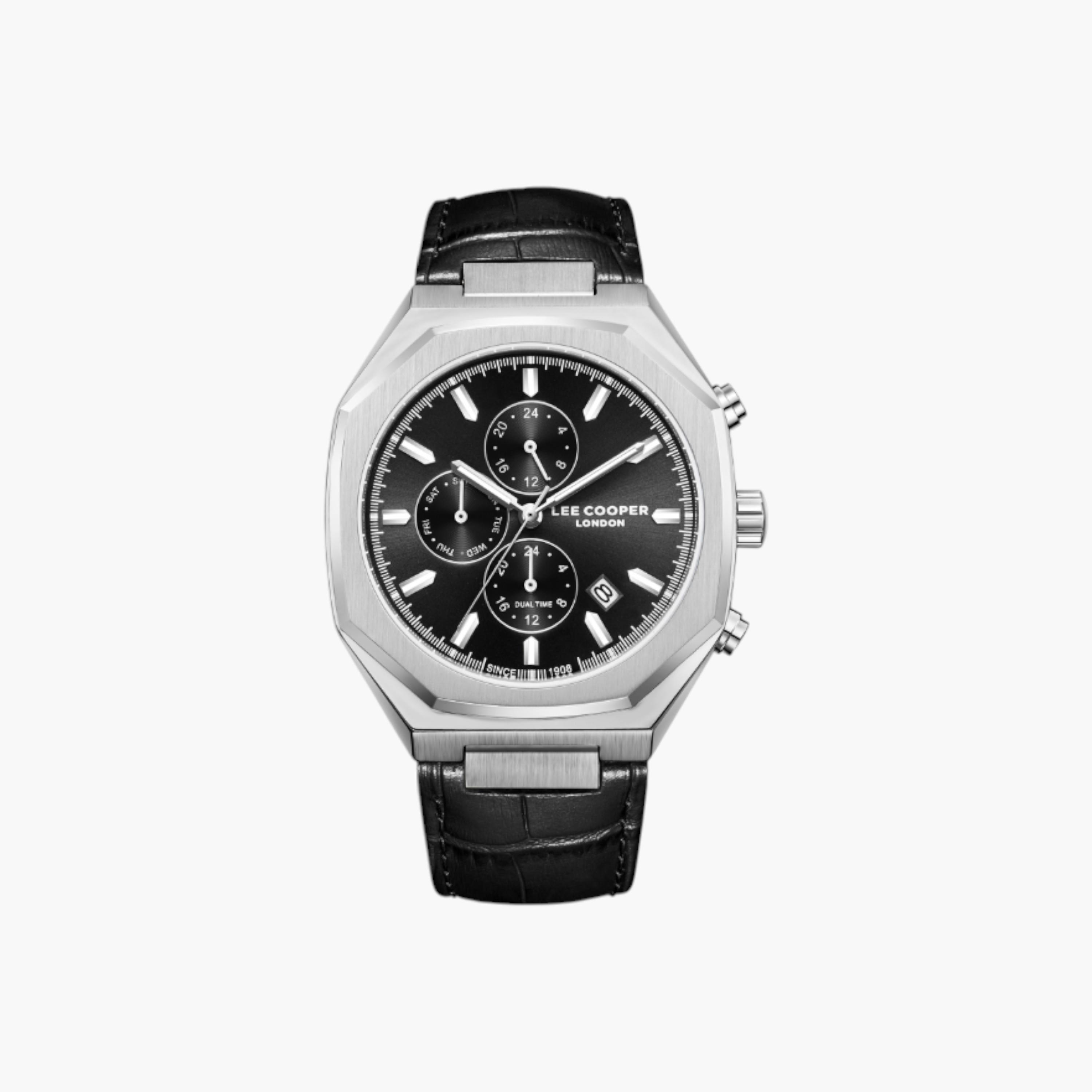Lee Cooper Chronograph Black Dial Leather Watch-men-watchesandjewellery-watches-image-1