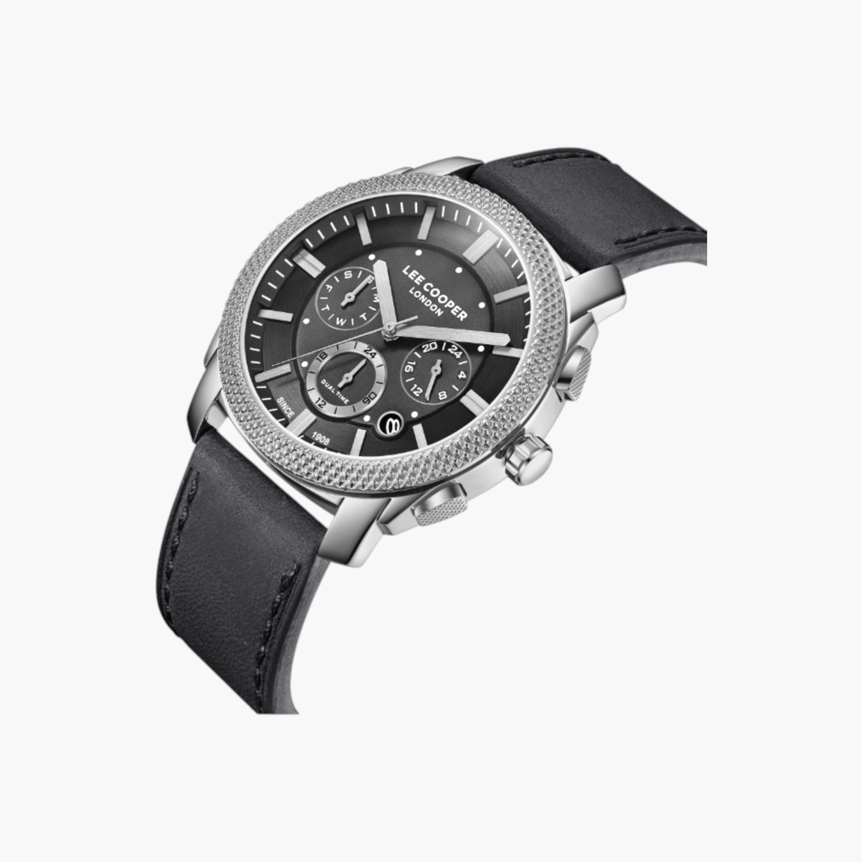 ساعة يد جلد كرونوغراف مينا أسود من لي كوبر-men-watchesandjewellery-watches-image-2