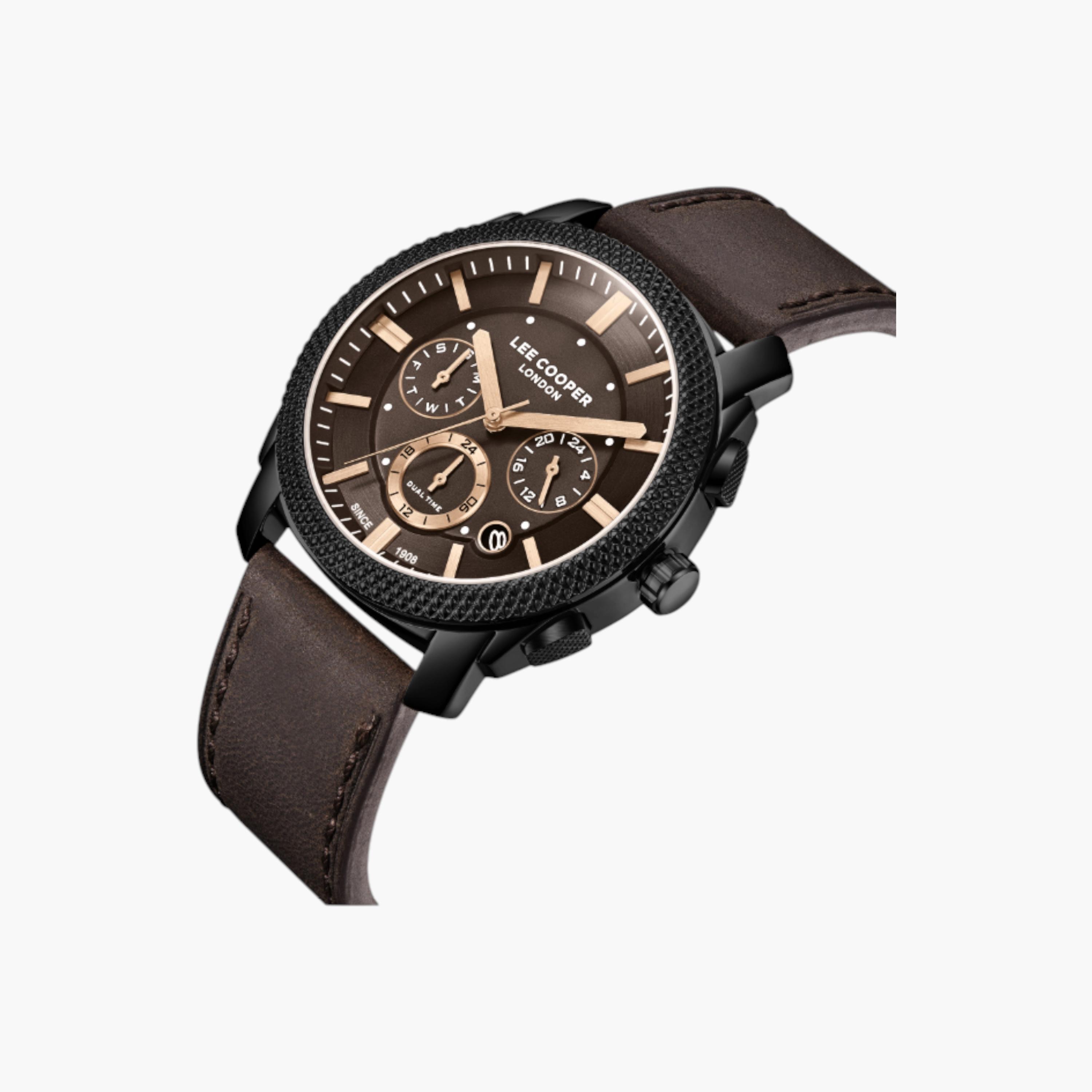 ساعة جلد كرونوغراف مينا بني من لي كوبر-men-watchesandjewellery-watches-image-2