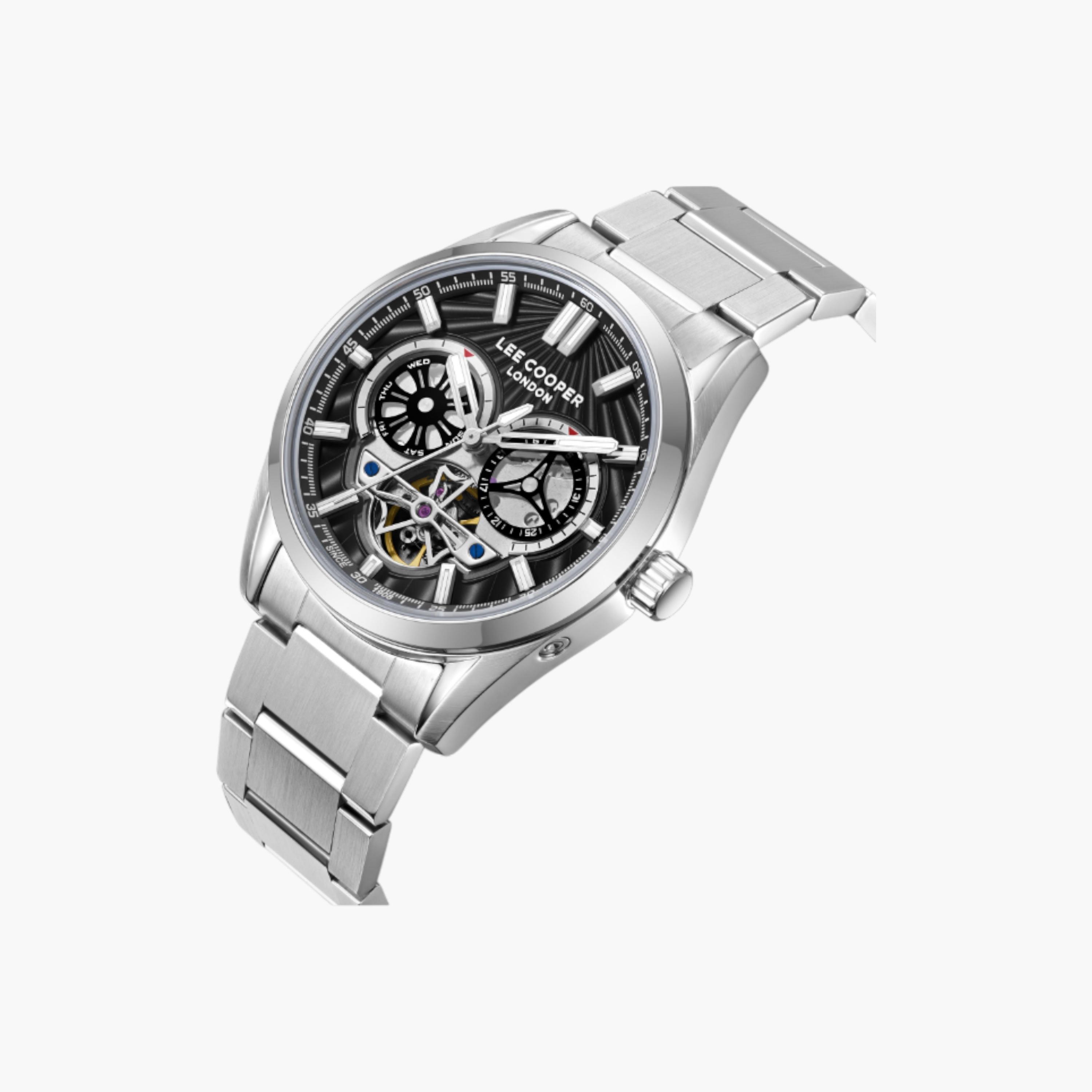 ساعة يد معدن أوتوماتيك مينا أسود من لي كوبر-men-watchesandjewellery-watches-image-2