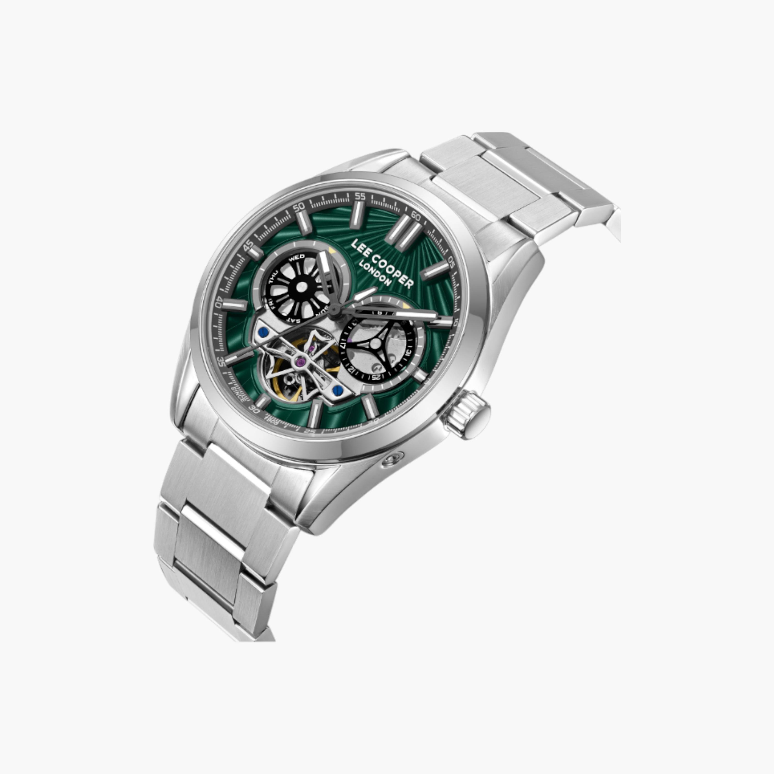 ساعة يد بقرص أخضر وسوار معدني من لي كوبر-men-watchesandjewellery-watches-image-2