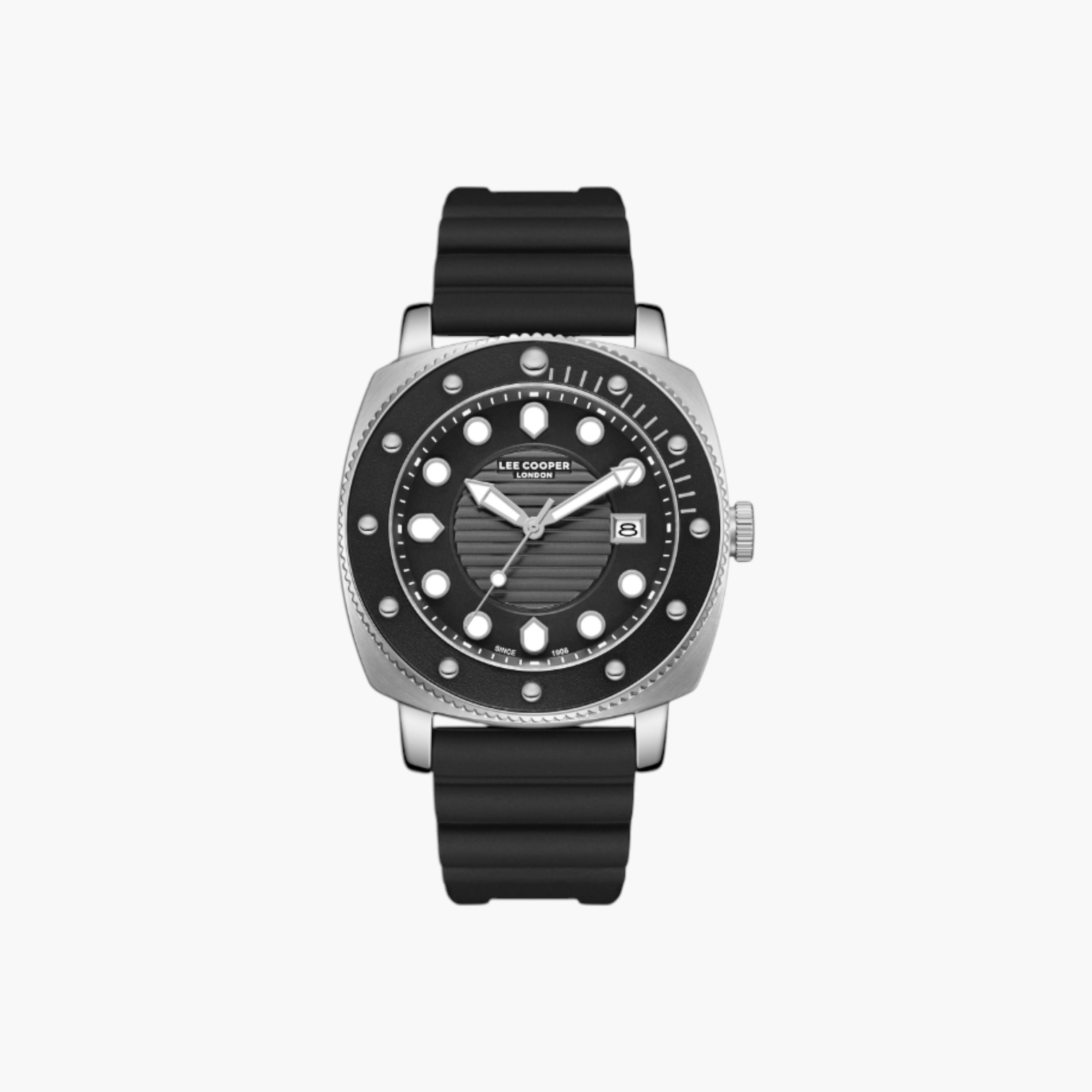 ساعة تناظرية معدنية بقرص أسود من لي كوبر-men-watchesandjewellery-watches-image-1