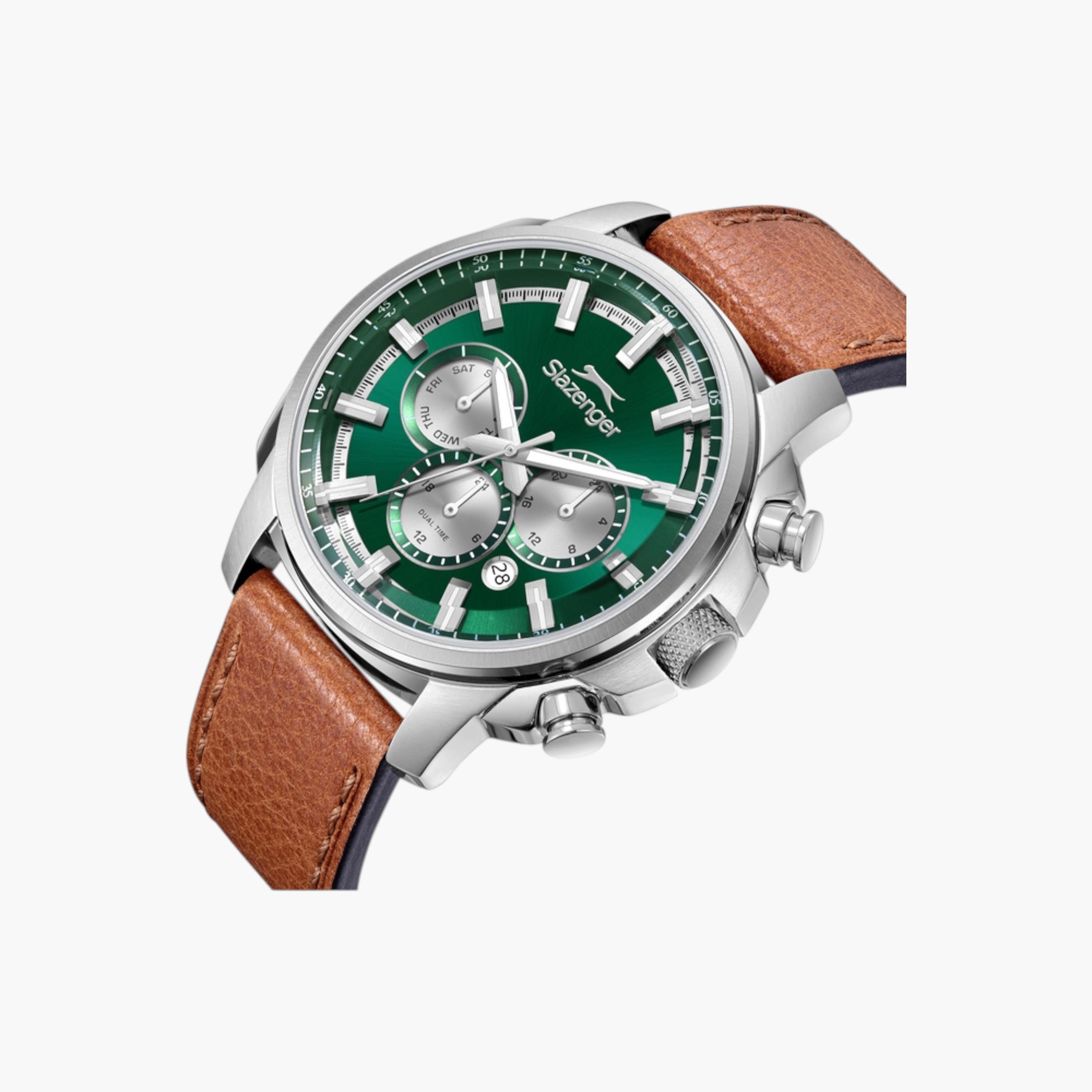 Slazenger Chronograph Green Dial Leather Strap-men-watchesandjewellery-watches-image-2