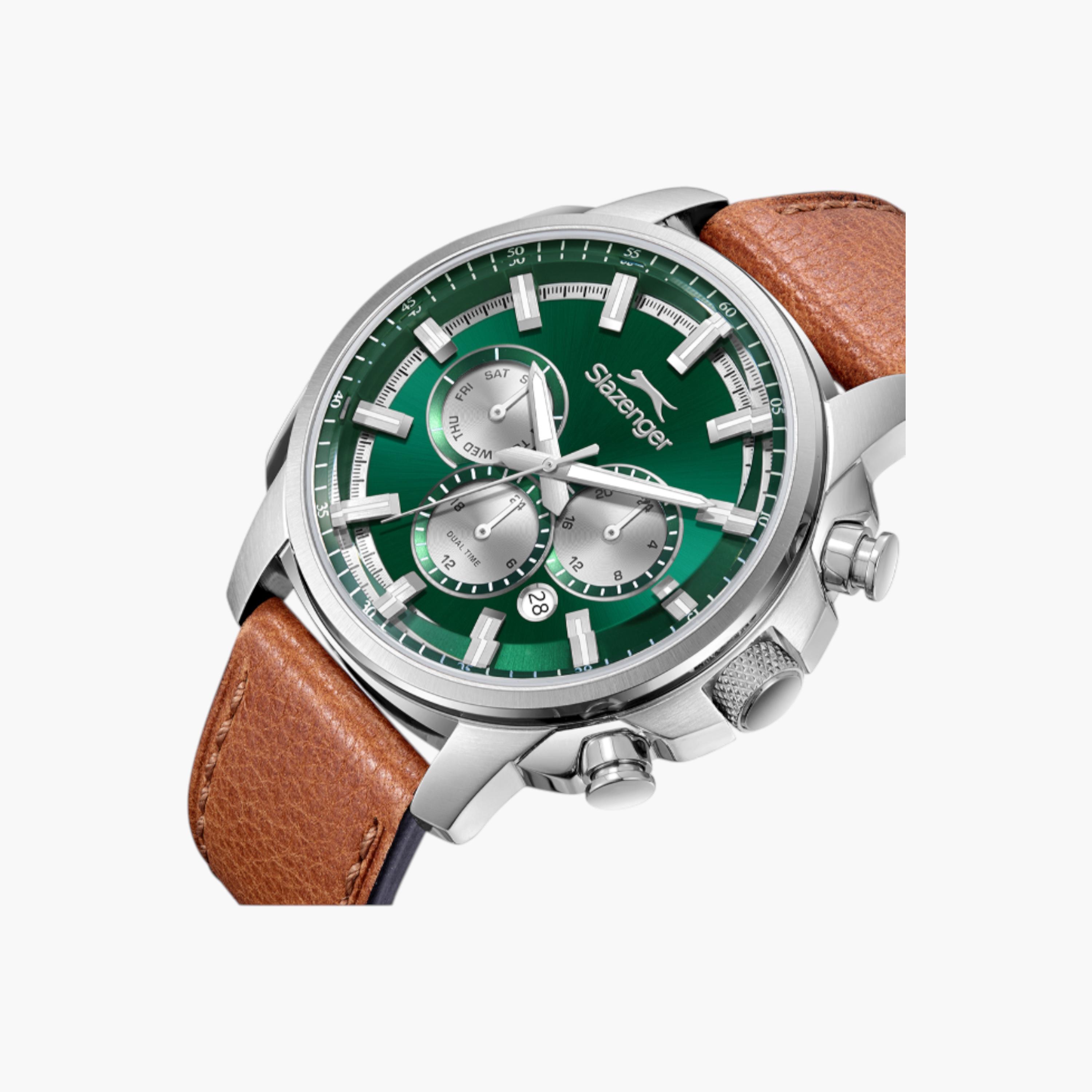 Slazenger Chronograph Green Dial Leather Strap-men-watchesandjewellery-watches-image-5