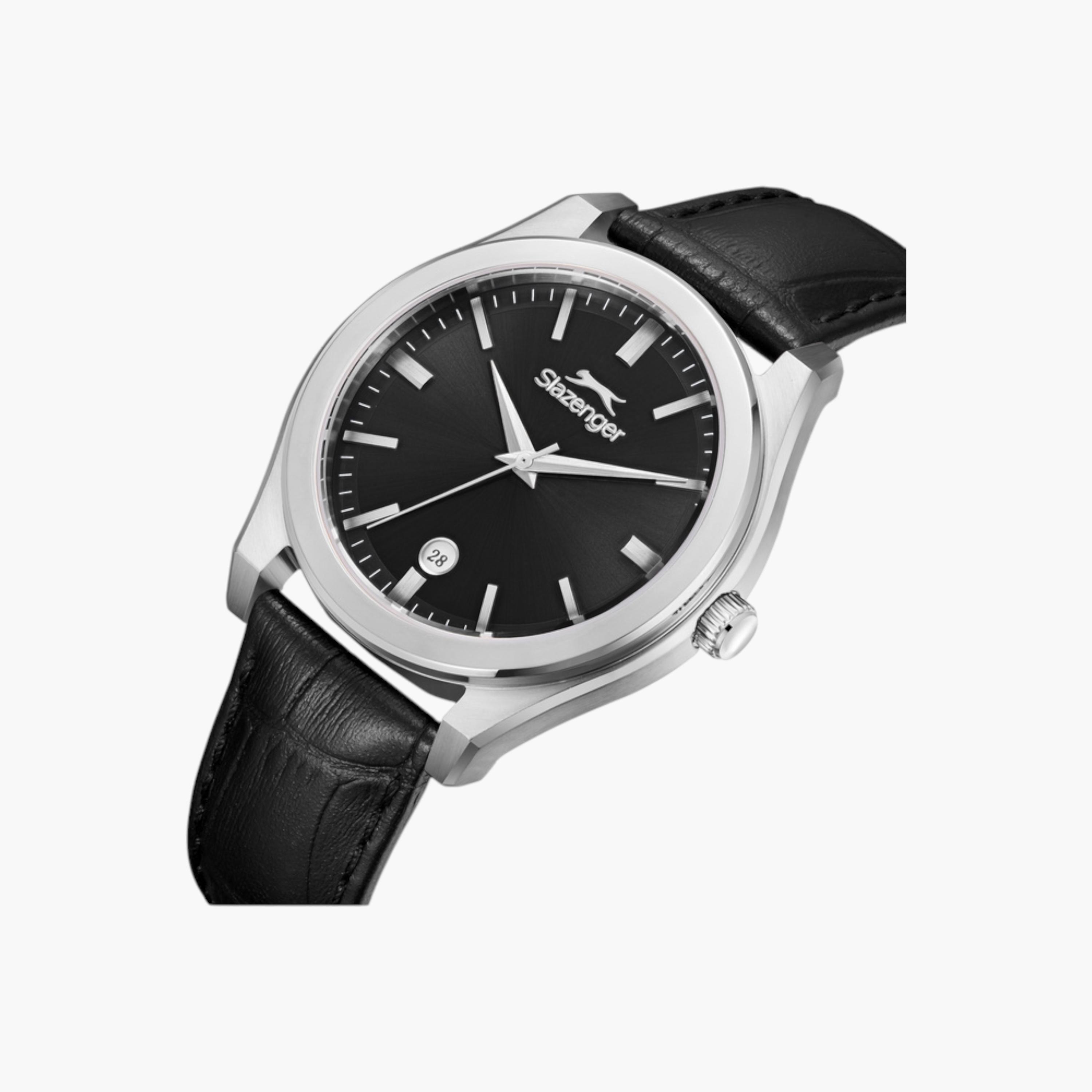 ساعة جلد أنالوج مينا أسود من سليزنغر-men-watchesandjewellery-watches-image-2