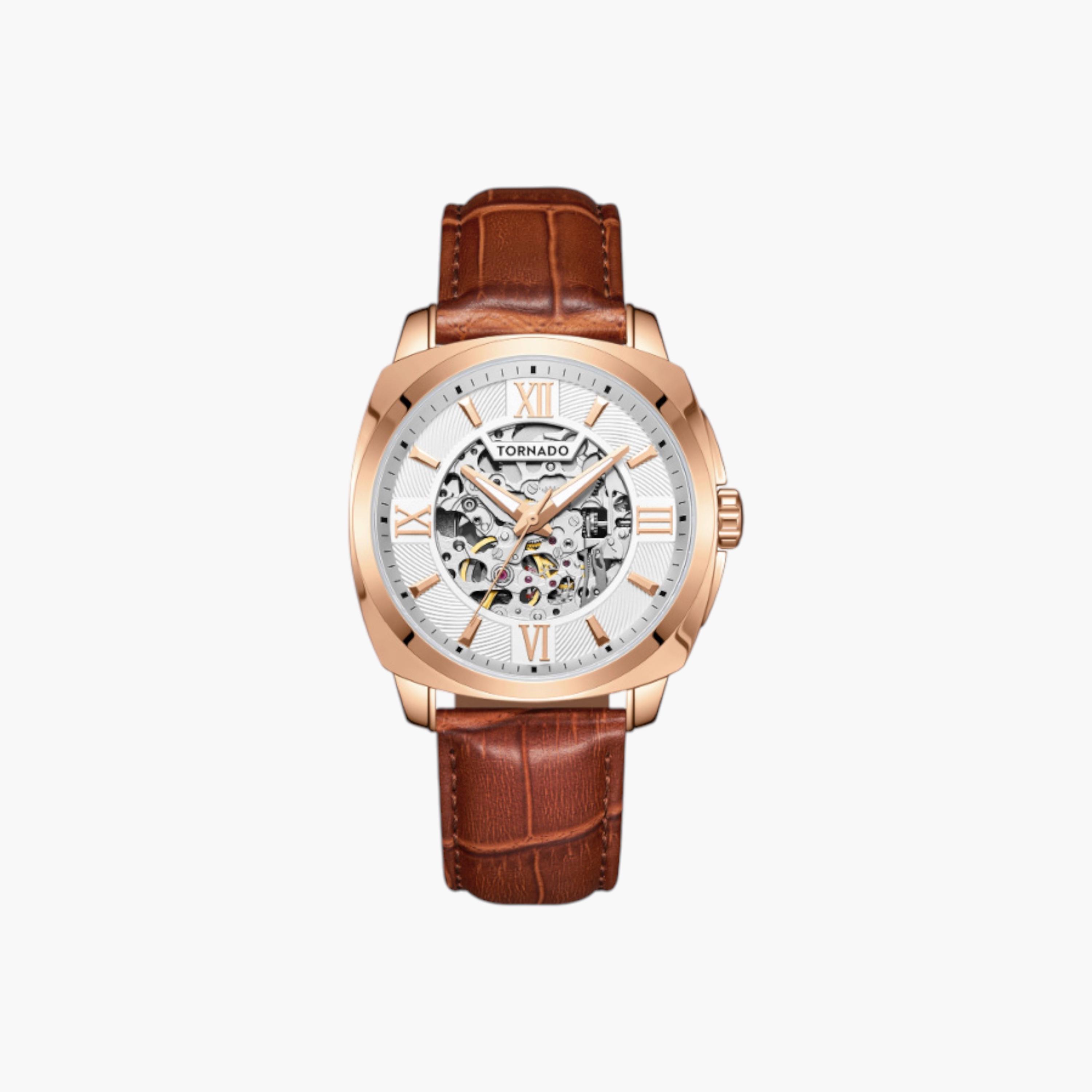 Tornado Automatic White Dial Leather Wrist Watch-men-watchesandjewellery-watches-image-1