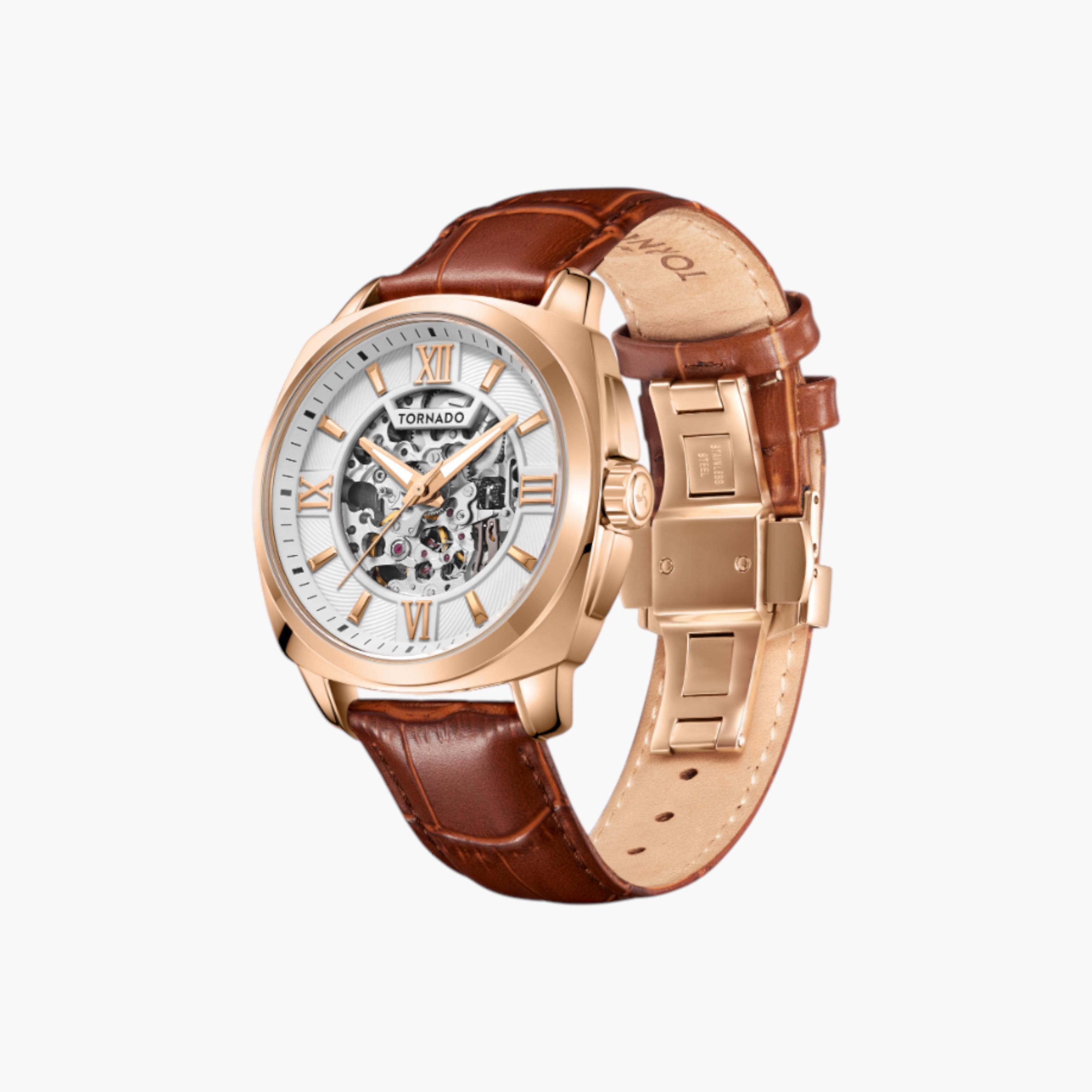Tornado Automatic White Dial Leather Wrist Watch-men-watchesandjewellery-watches-image-2