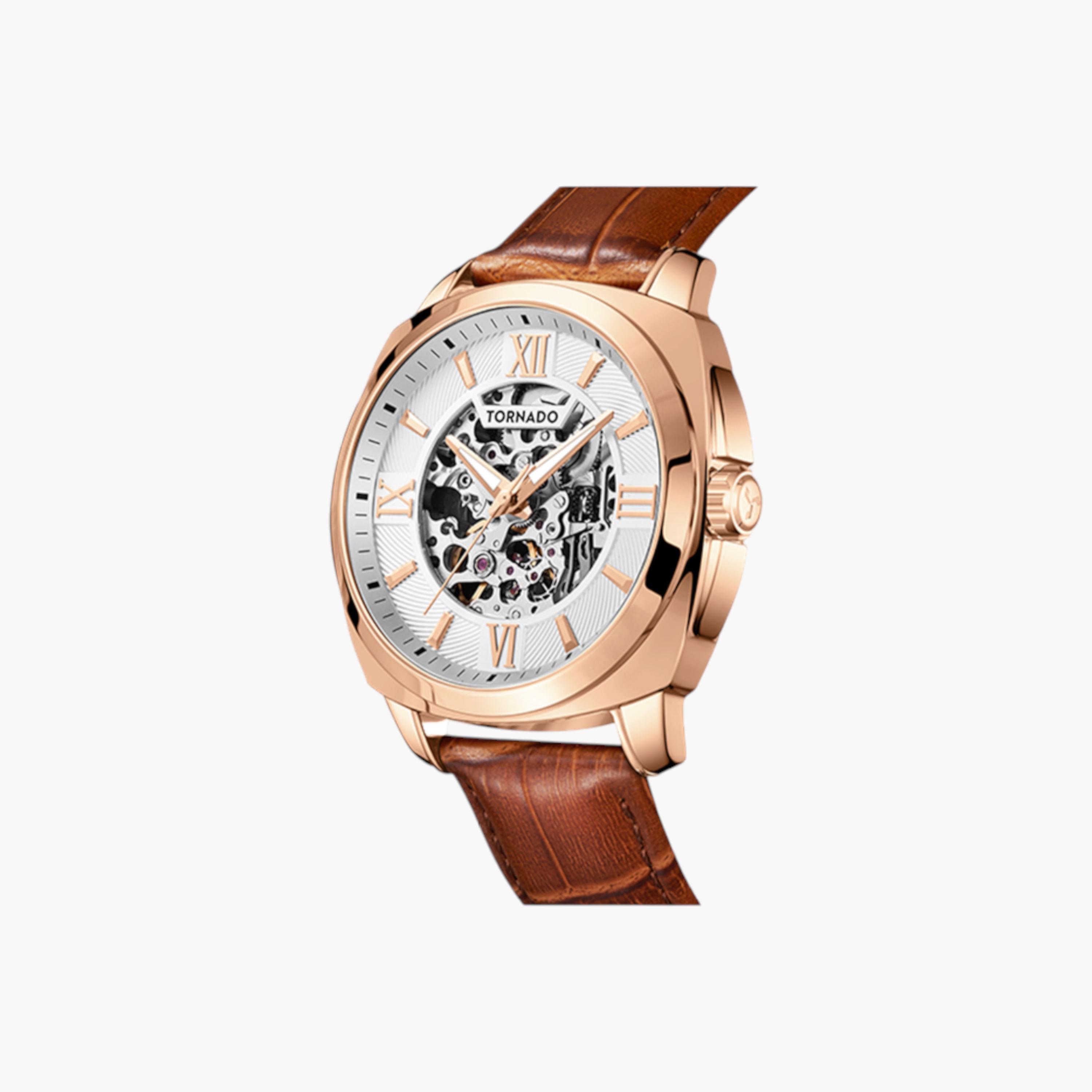 Tornado Automatic White Dial Leather Wrist Watch-men-watchesandjewellery-watches-image-5