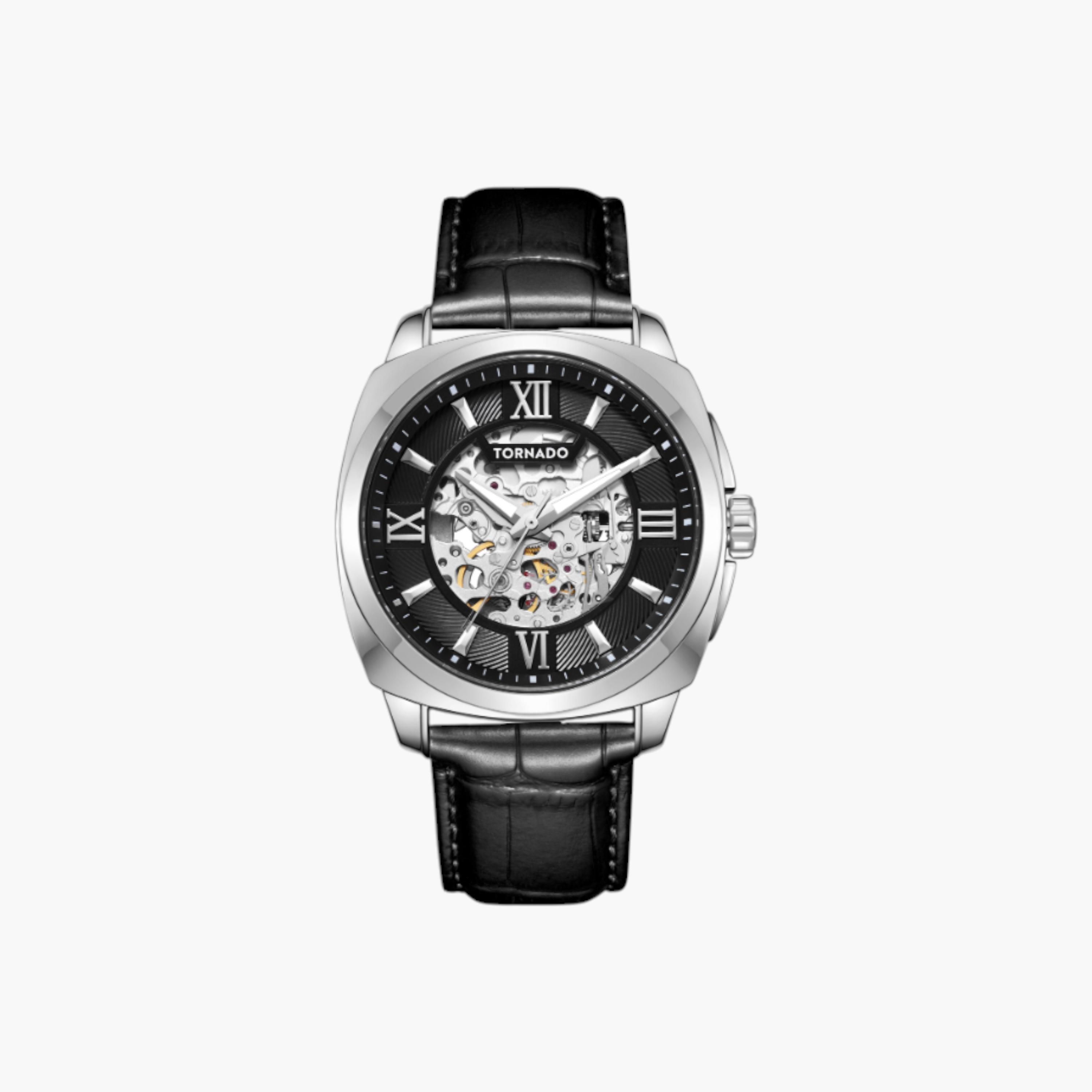 ساعة أوتوماتيكية جلد مينا أسود من تورنادو-men-watchesandjewellery-watches-image-1