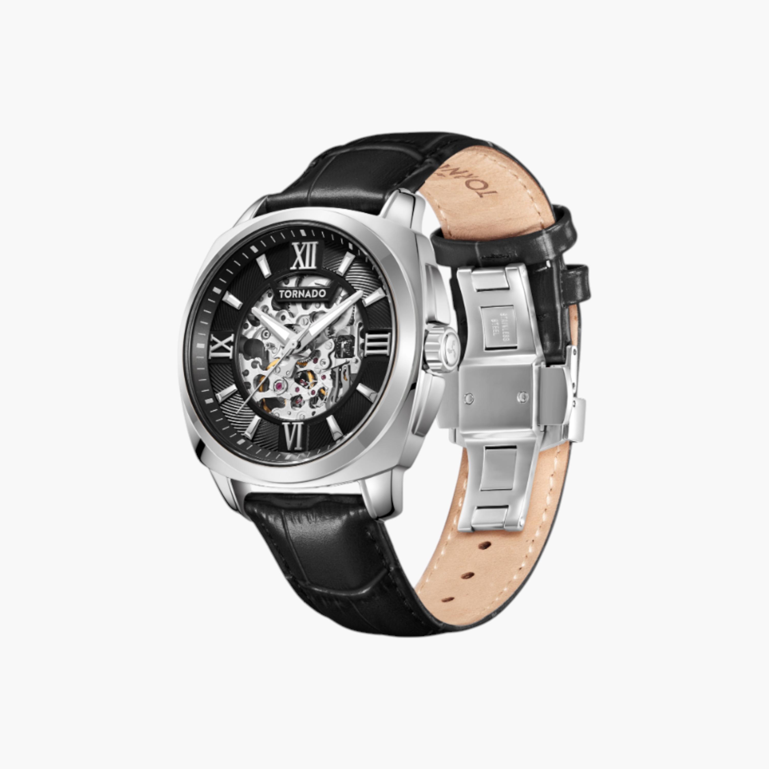 ساعة أوتوماتيكية جلد مينا أسود من تورنادو-men-watchesandjewellery-watches-image-2