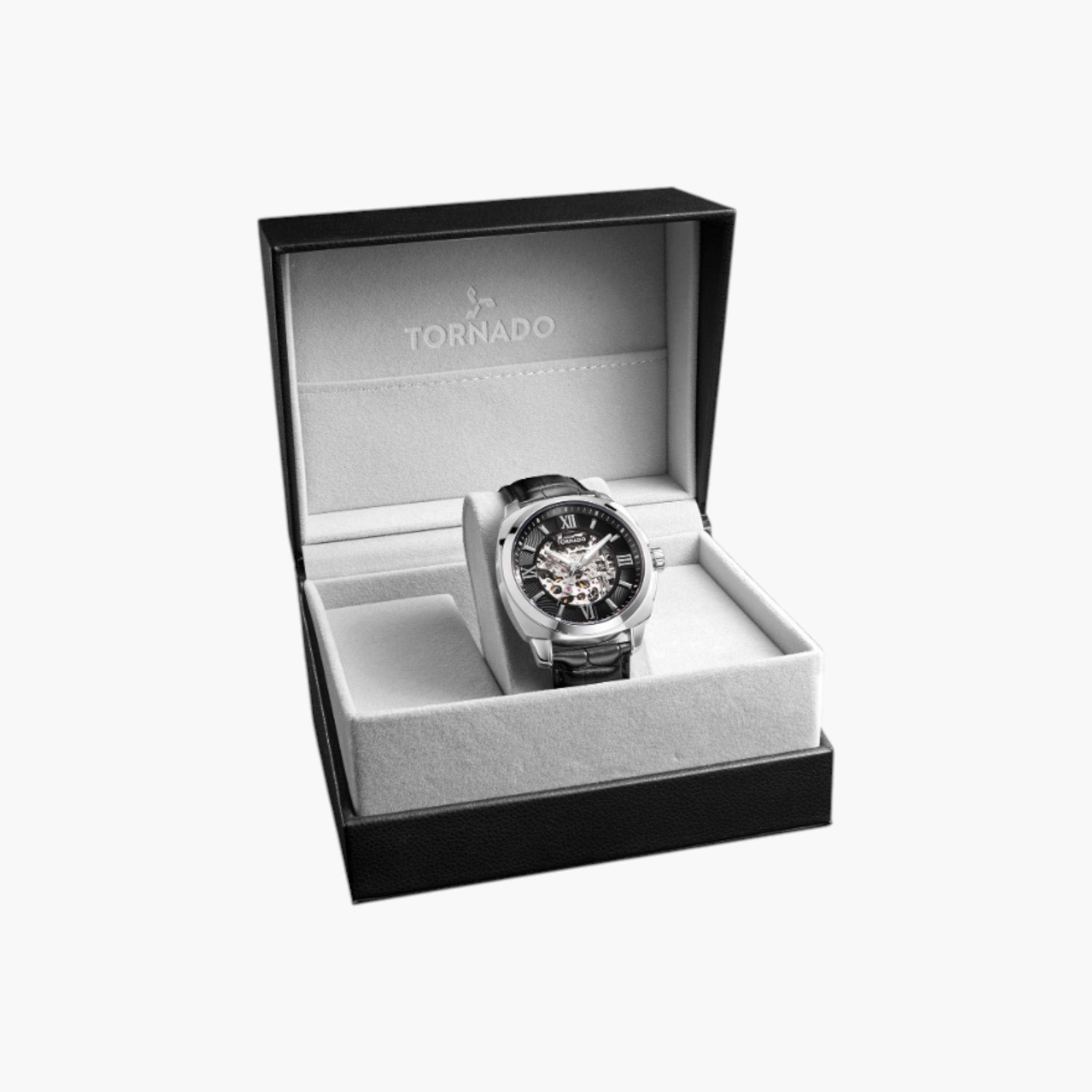 ساعة أوتوماتيكية جلد مينا أسود من تورنادو-men-watchesandjewellery-watches-image-4