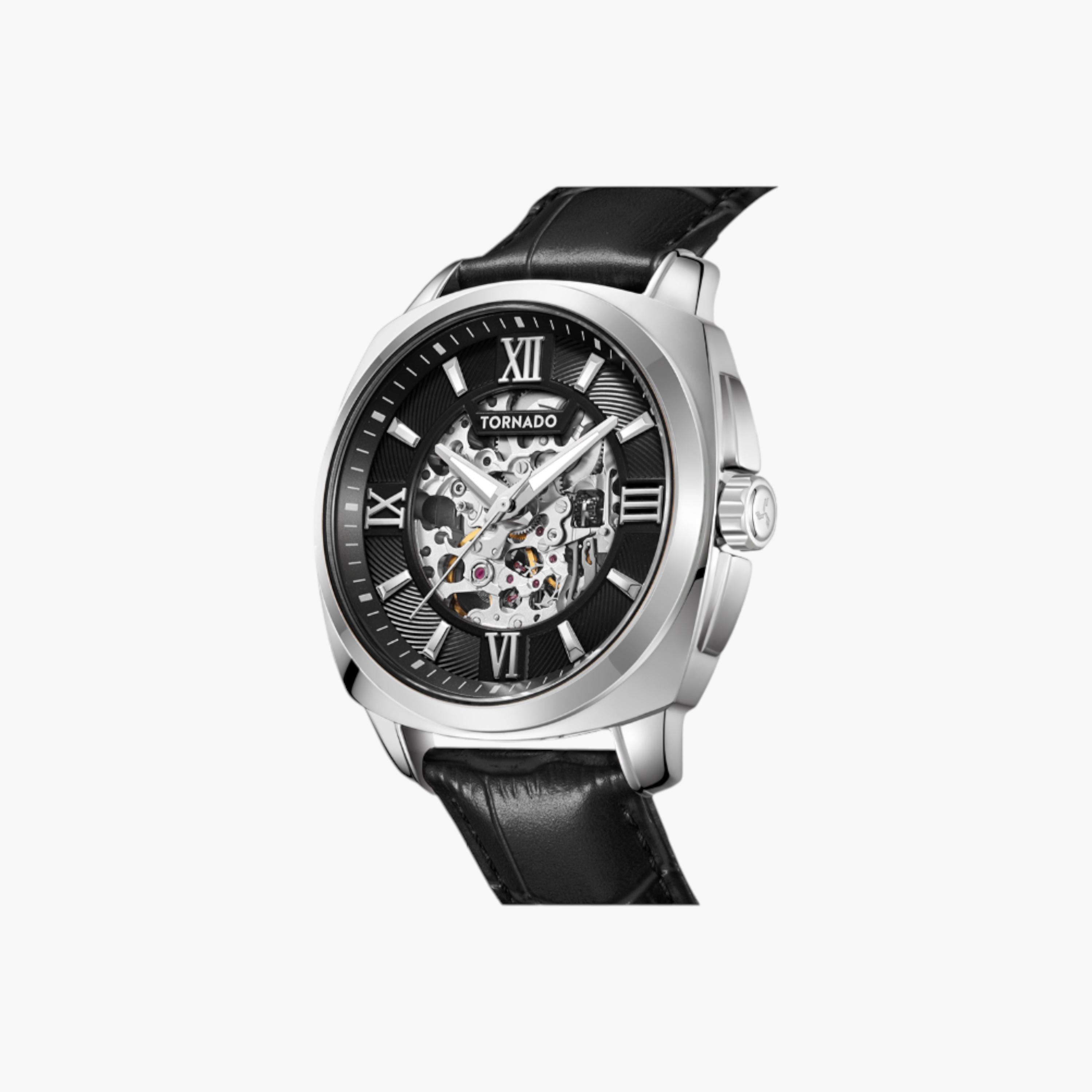 ساعة أوتوماتيكية جلد مينا أسود من تورنادو-men-watchesandjewellery-watches-image-5