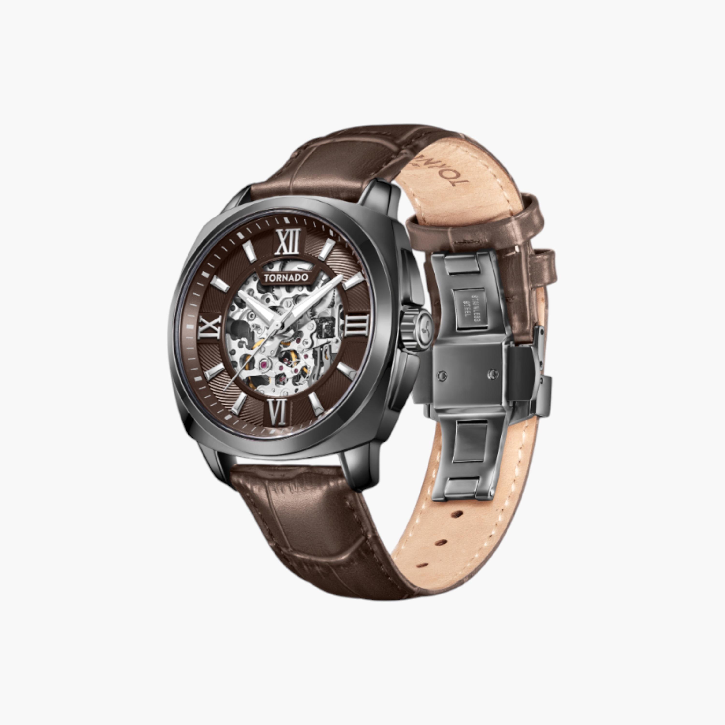 Tornado Analog Brown Dial Leather Wrist Watch-men-watchesandjewellery-watches-image-2