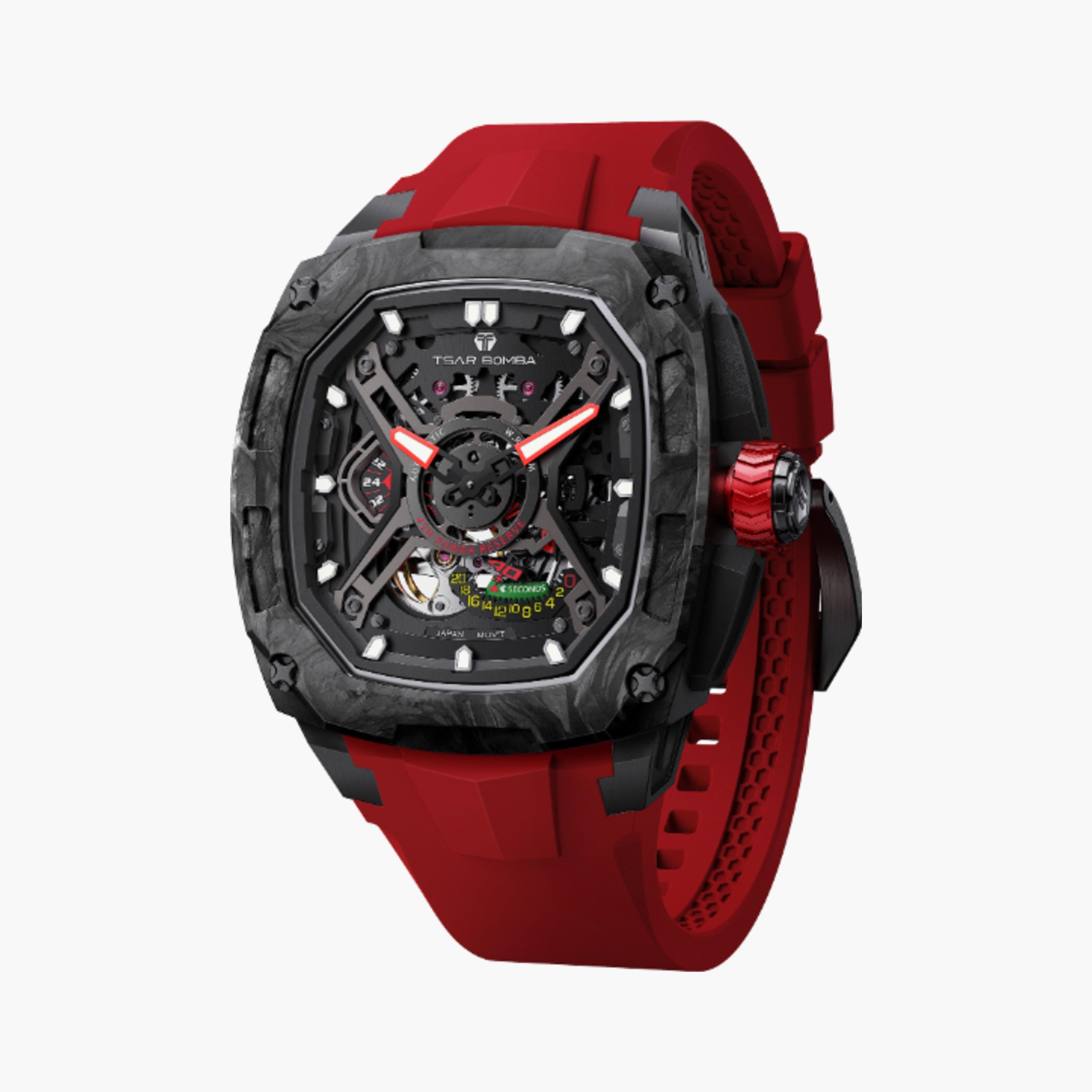 ساعة أوتوماتيك بسوار سيليكون أسود من تسار بومبا-men-watchesandjewellery-watches-image-4