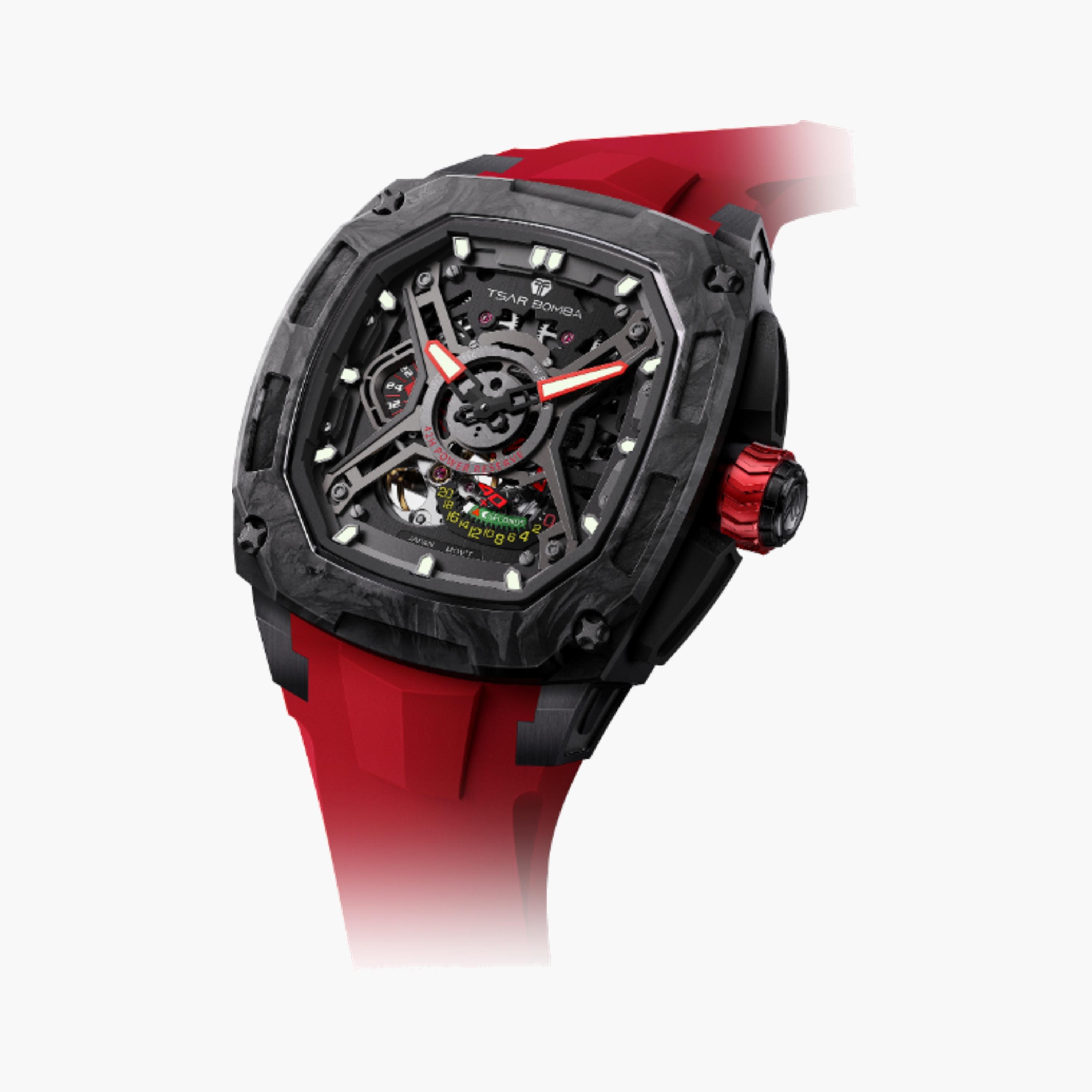 ساعة أوتوماتيك بسوار سيليكون أسود من تسار بومبا-men-watchesandjewellery-watches-image-1