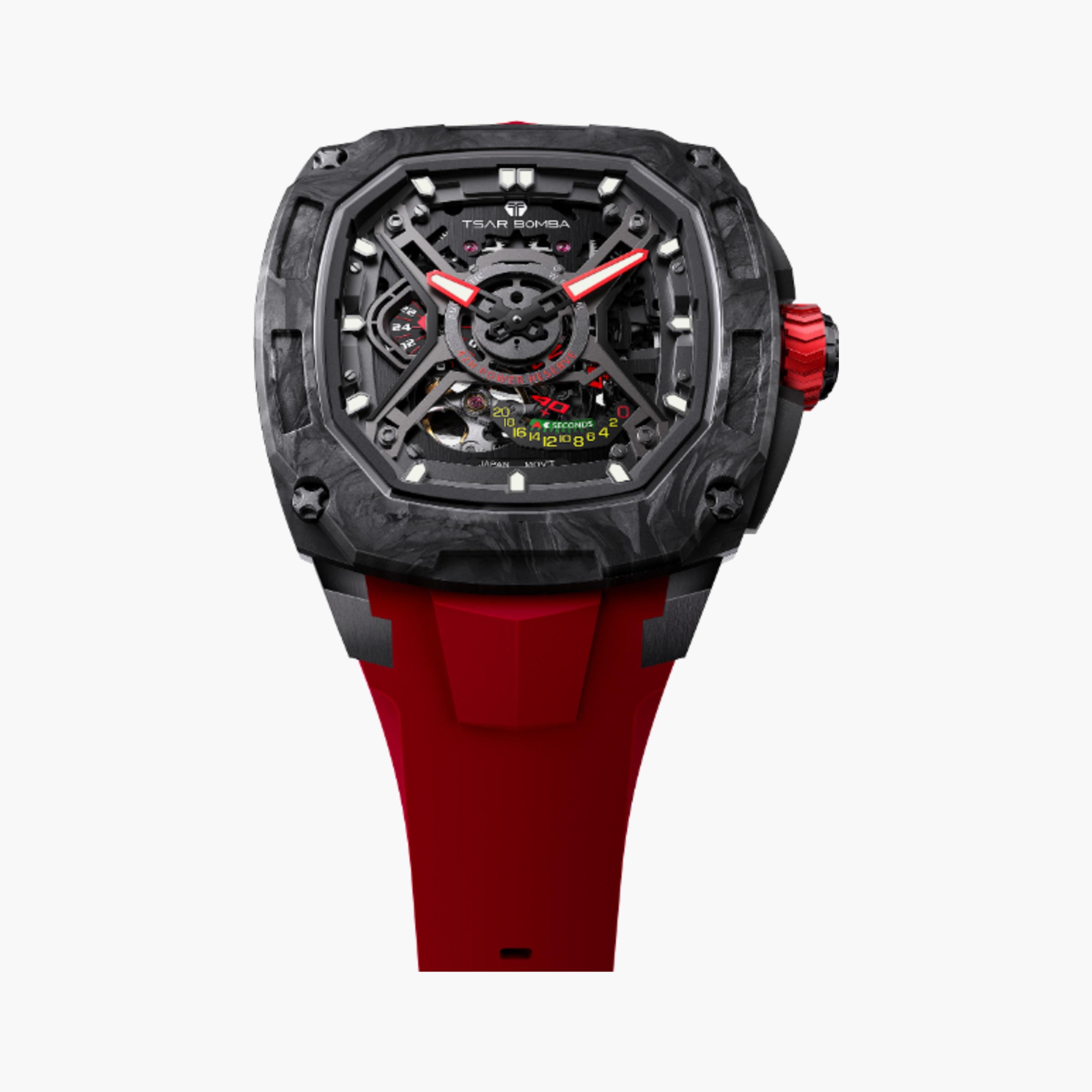 ساعة أوتوماتيك بسوار سيليكون أسود من تسار بومبا-men-watchesandjewellery-watches-image-2