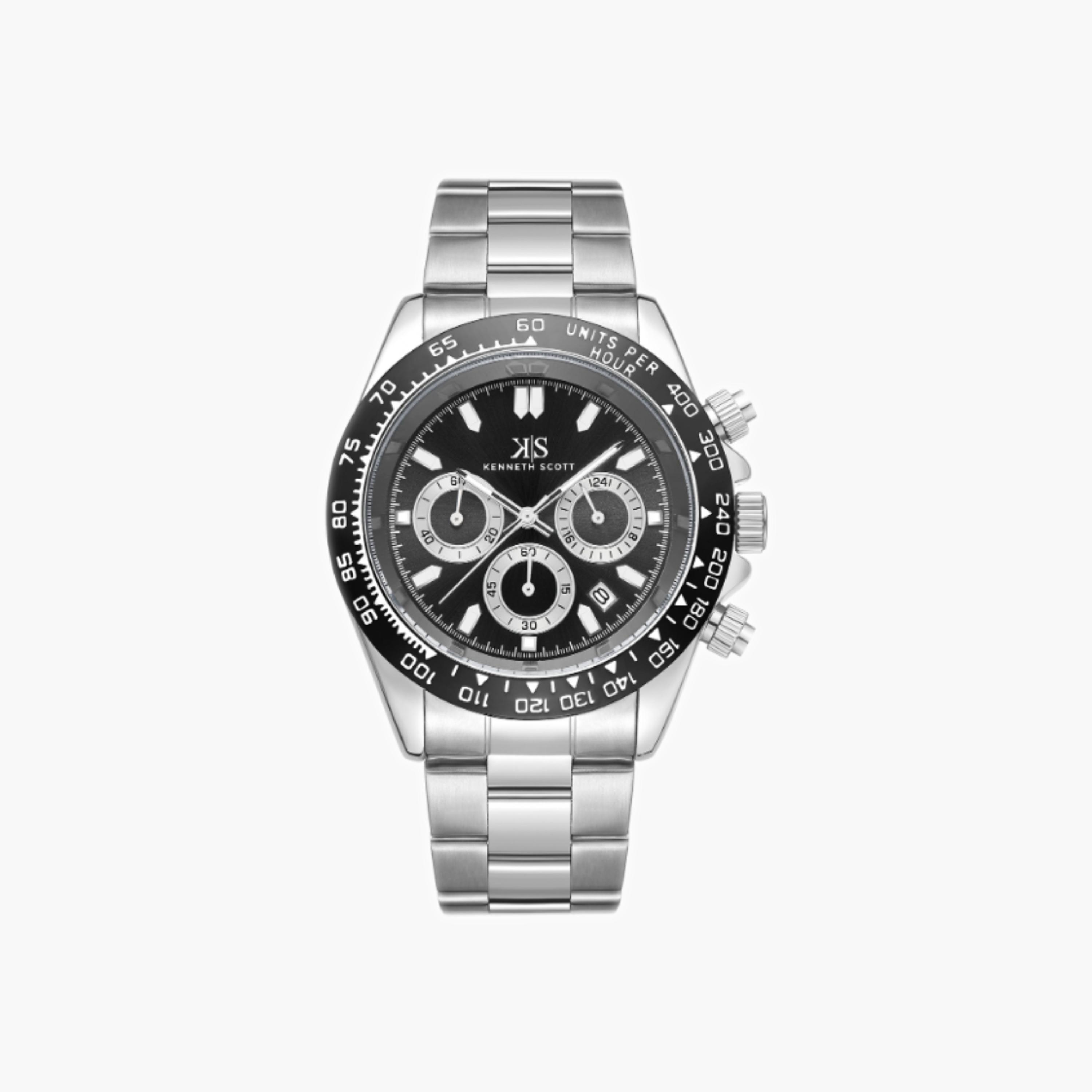 Kenneth Scott Men's Multi Function Black Dial Watch-men-watchesandjewellery-watches-image-1