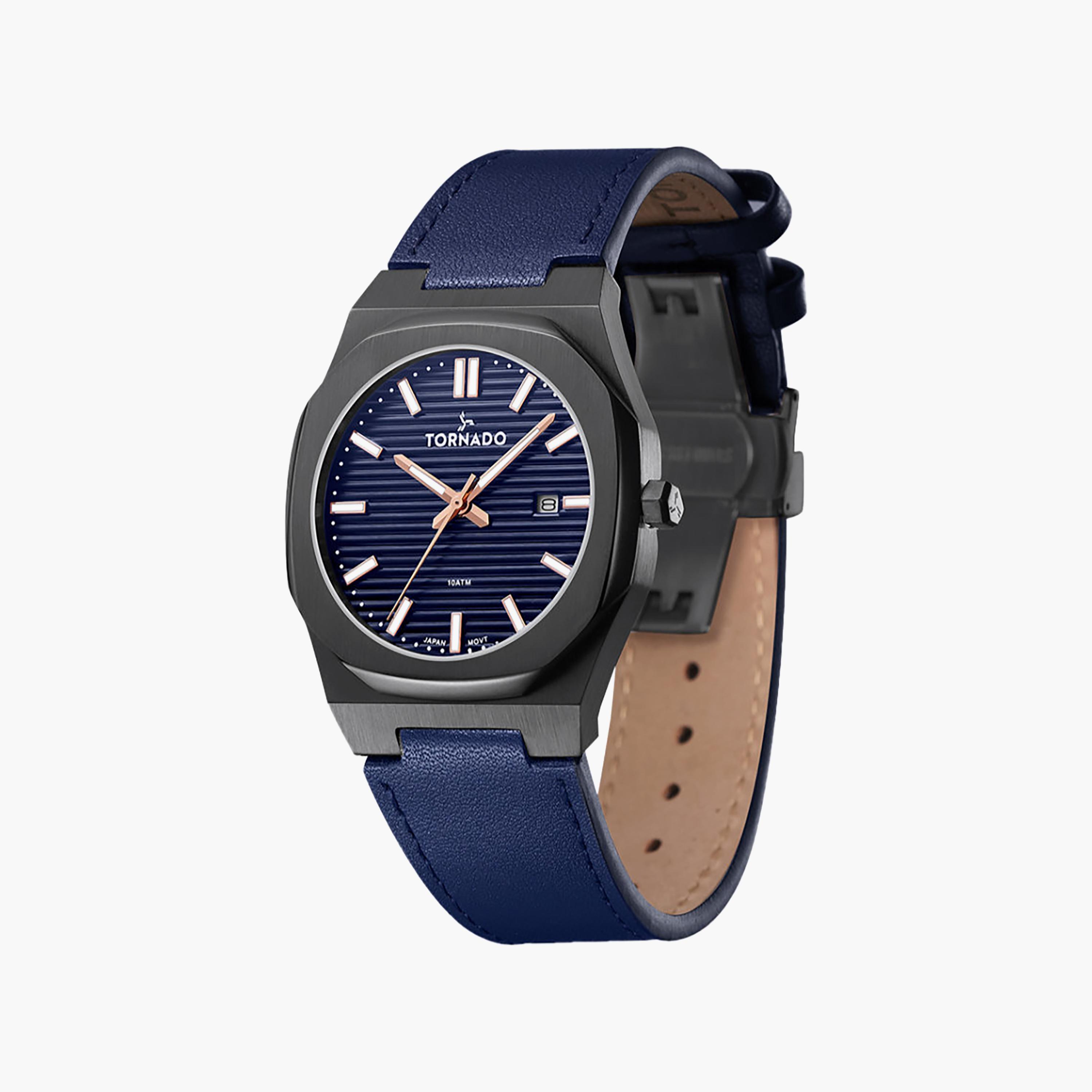 Tornado Men's 40MM Blue Analog Leather Watch | T22002-BLNN-men-watchesandjewellery-watches-image-3