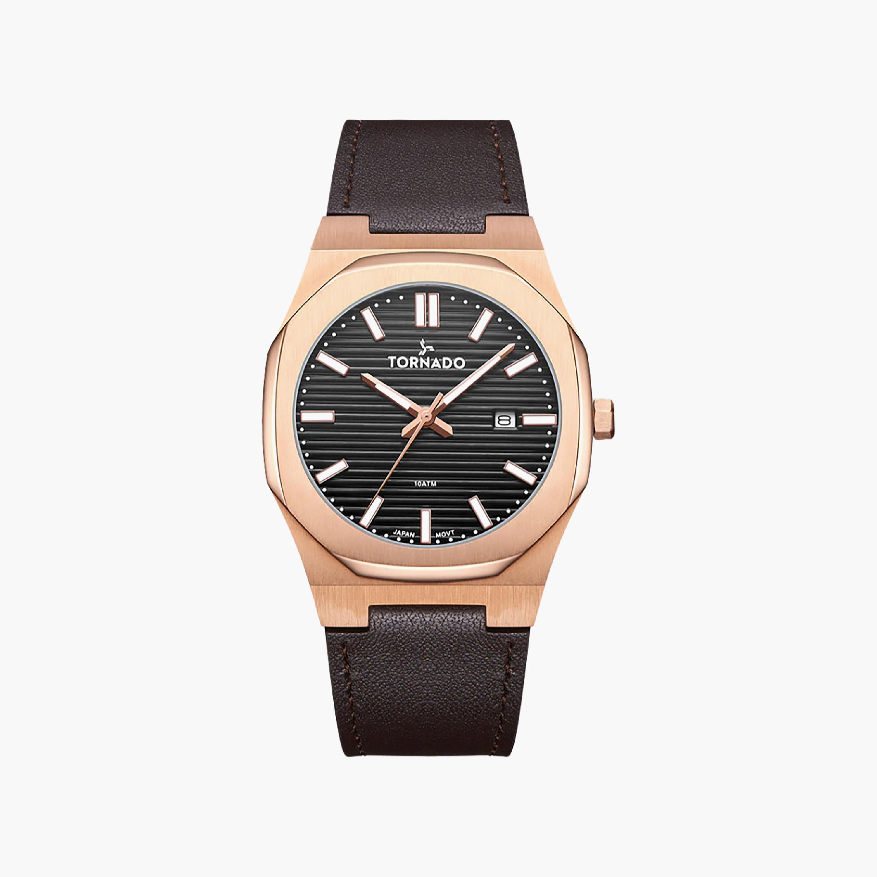 ساعة تورنادو رجالية مقاس 40 مم، لون بني، تناظرية، مصنوعة من الجلد | T22002-RLDB-men-watchesandjewellery-watches-image-1