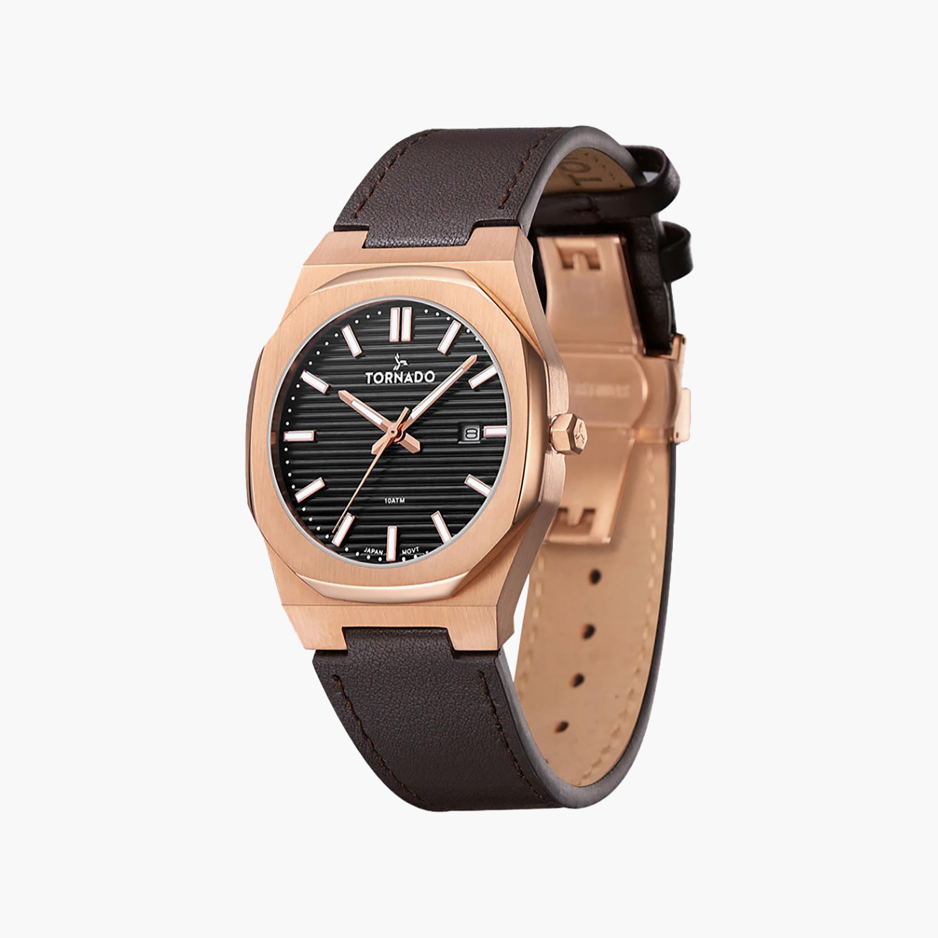 ساعة تورنادو رجالية مقاس 40 مم، لون بني، تناظرية، مصنوعة من الجلد | T22002-RLDB-men-watchesandjewellery-watches-image-2