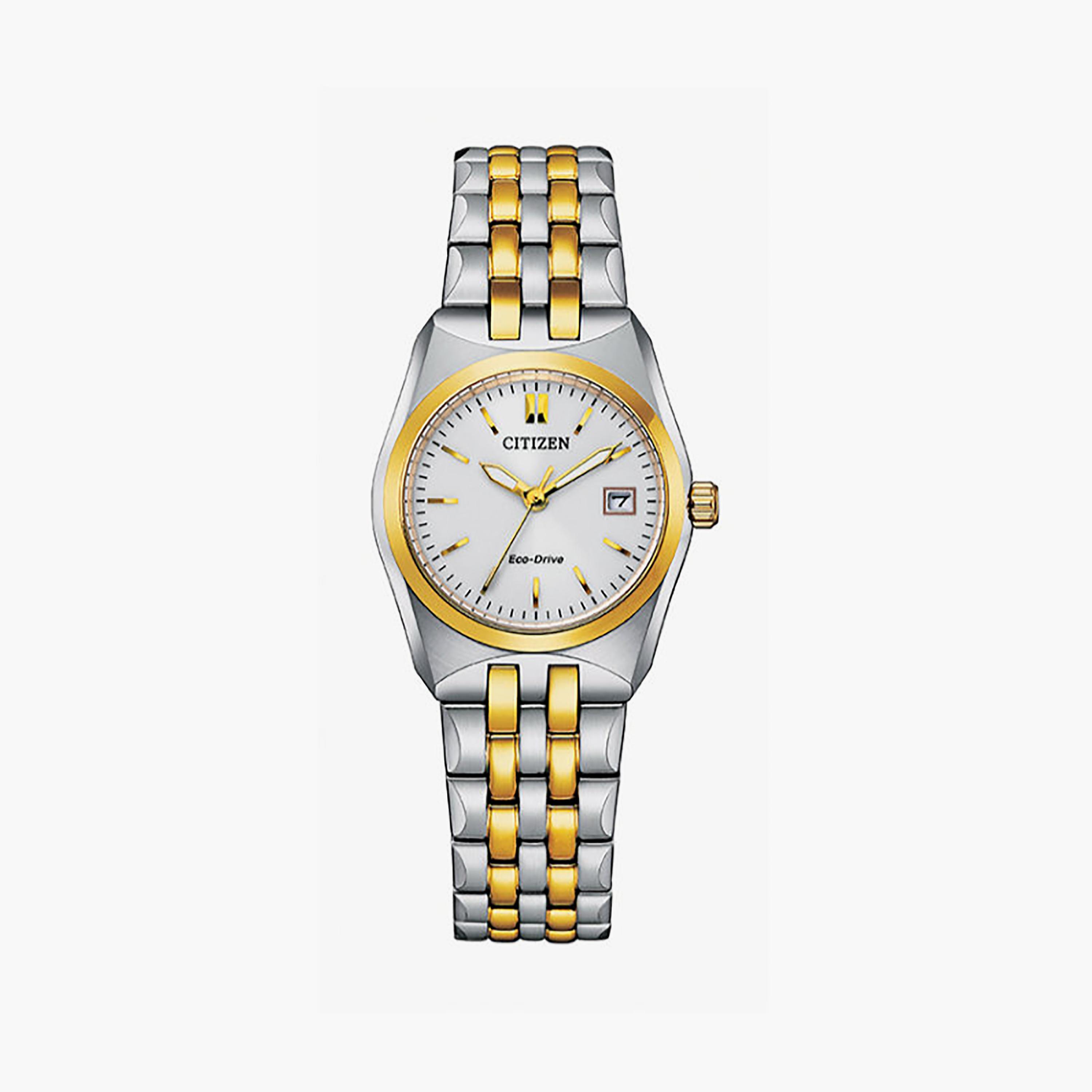 ساعة سيتيزن نسائية بيضاء تناظرية من الفولاذ المقاوم للصدأ، مقاس 28 مم | EW2299-50A-women-watchesandjewellery-watches-image-1